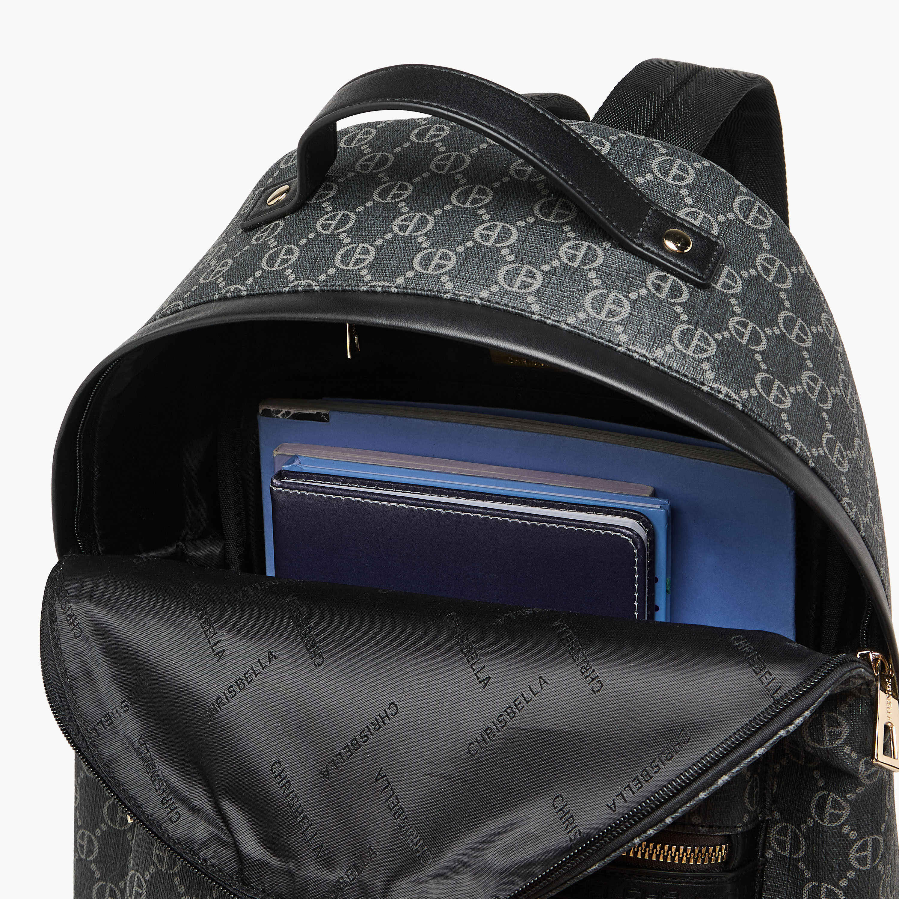 Chrisbella Monogram Print Backpack with Adjustable Straps and Zip Closure - 30x19x36 cms-women-bagsandwallets-backpacks-image-8