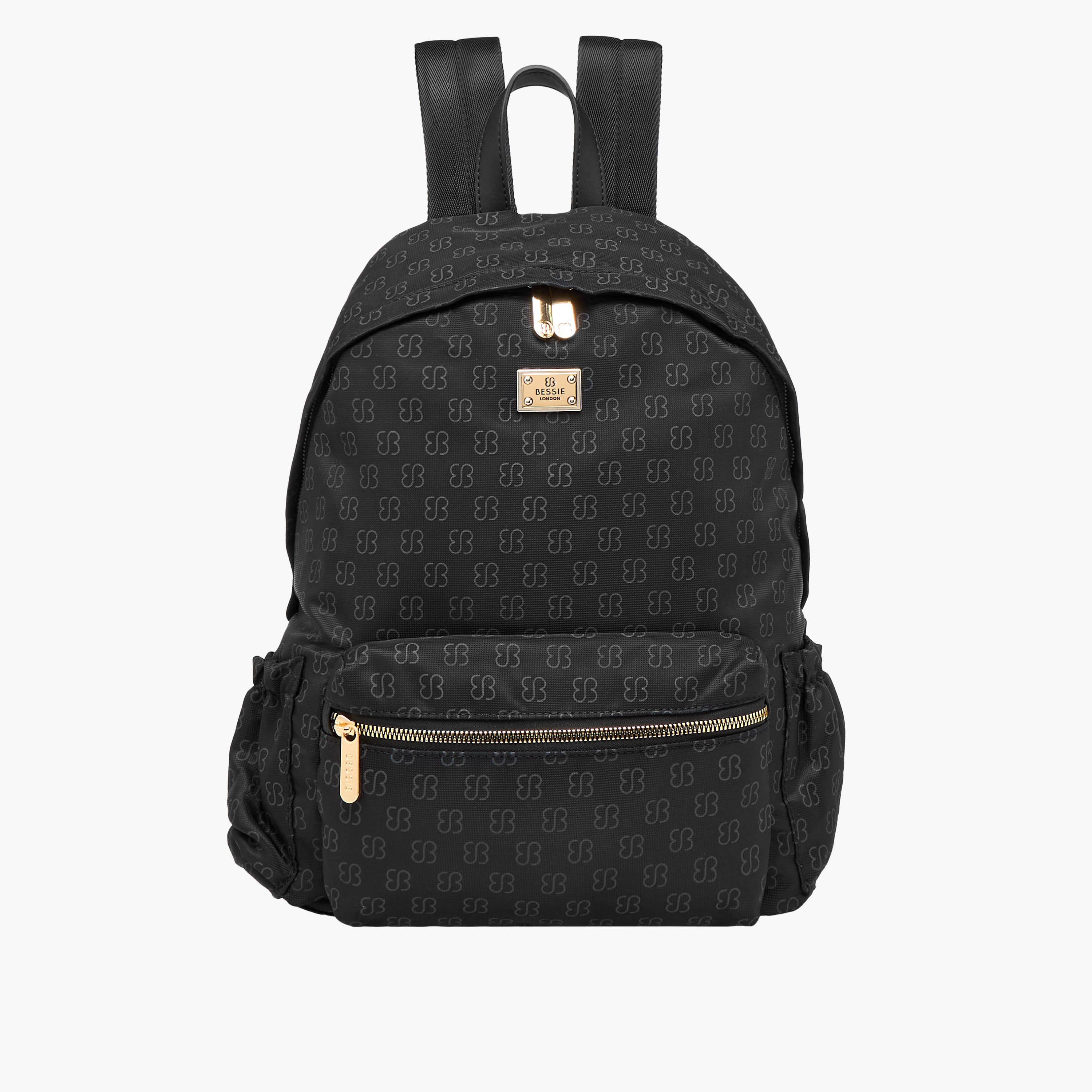 Bessie London Monogram Print Backpack with Adjustable Shoulder Straps and Pouch - 30x39x13 cms-women-bagsandwallets-backpacks-image-1