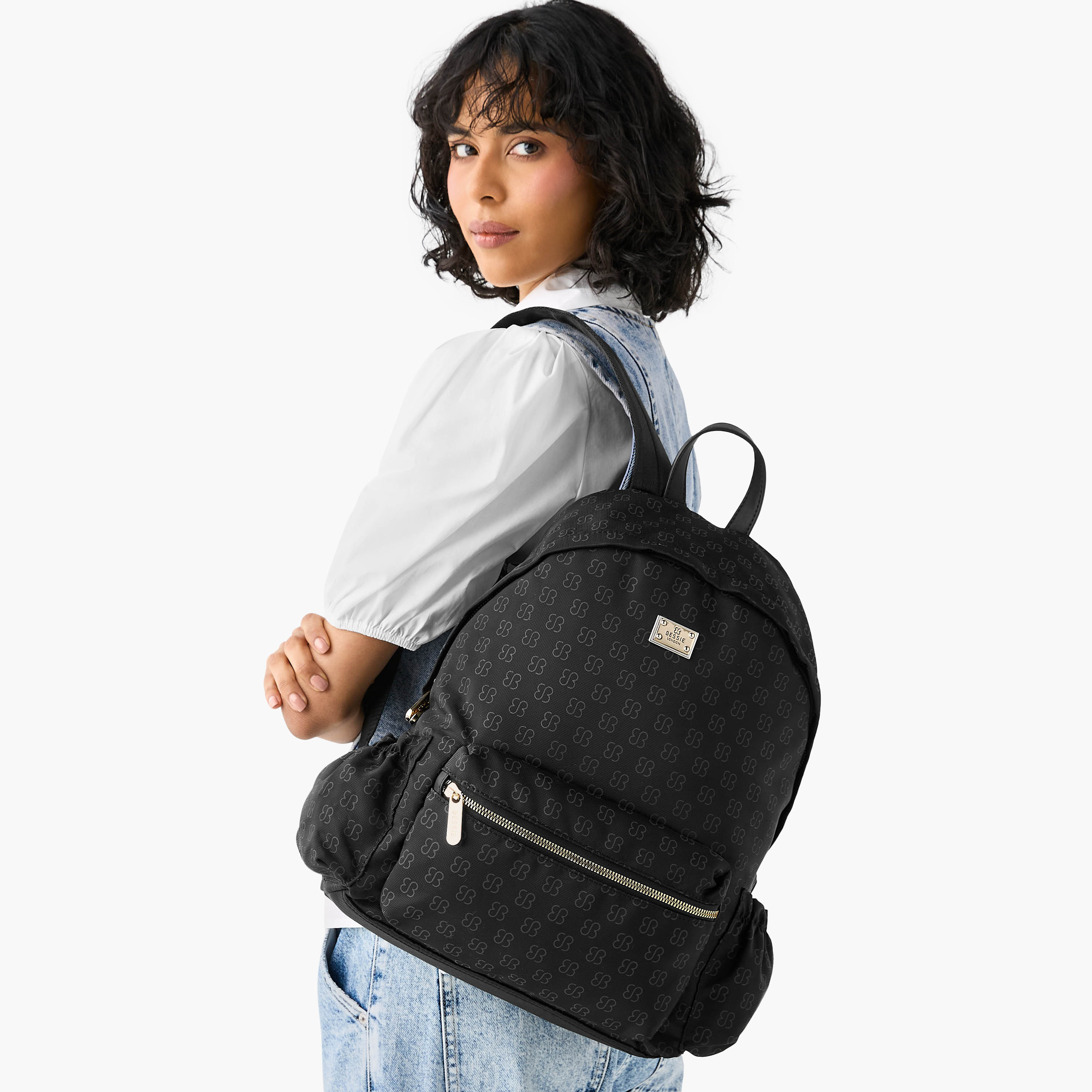 Bessie London Monogram Print Backpack with Adjustable Shoulder Straps and Pouch - 30x39x13 cms-women-bagsandwallets-backpacks-image-2