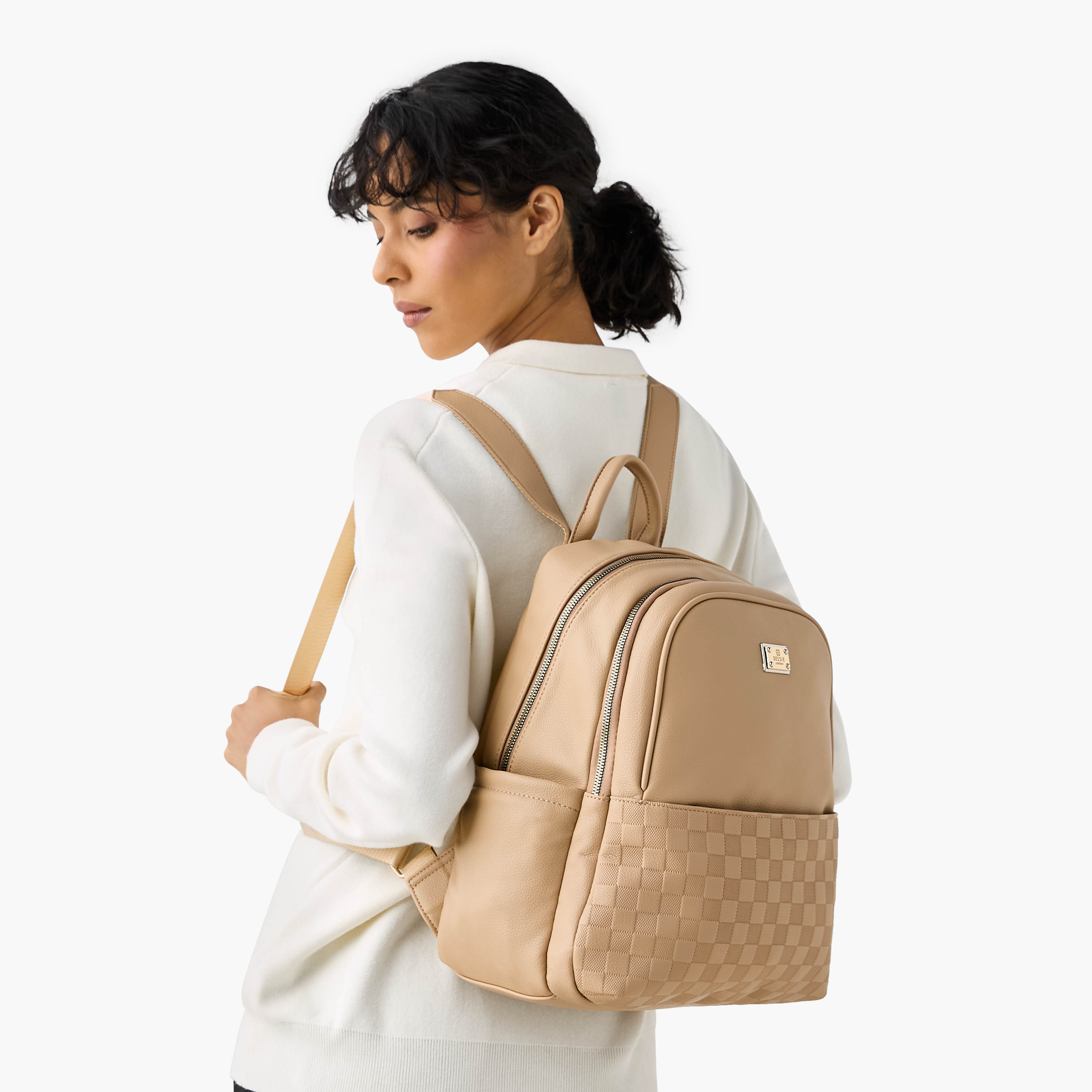 Bessie London Embossed Backpack with Adjustable Shoulder Straps and Zip Closure - 29x37x19 cms-women-bagsandwallets-backpacks-image-2