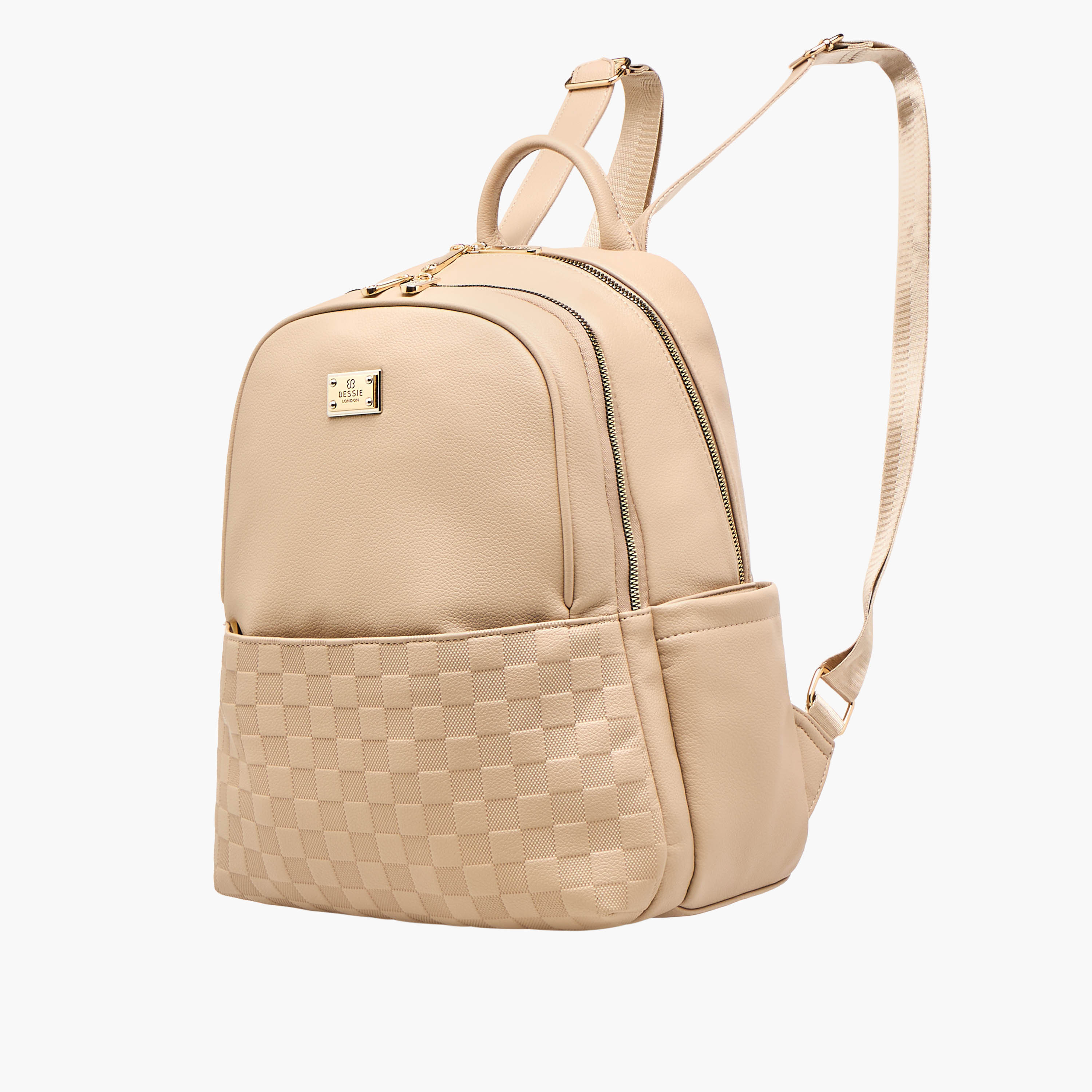 Bessie London Embossed Backpack with Adjustable Shoulder Straps and Zip Closure - 29x37x19 cms-women-bagsandwallets-backpacks-image-3