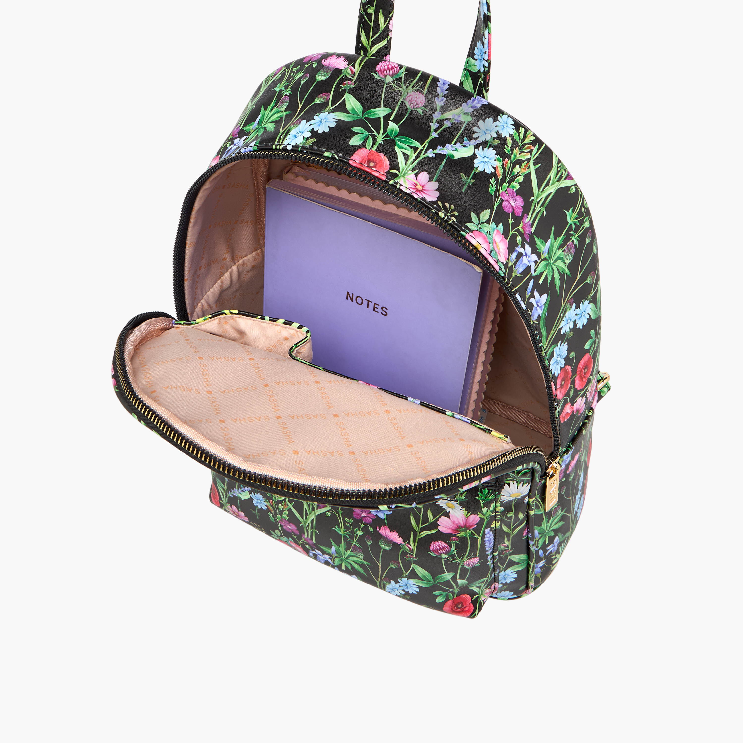 شنطة ظهر بطبعات زهور مع حمّالات قابلة للتعديل وسحّاب إغلاق من ساشا - 26×17×32 سم-women-bagsandwallets-backpacks-image-7