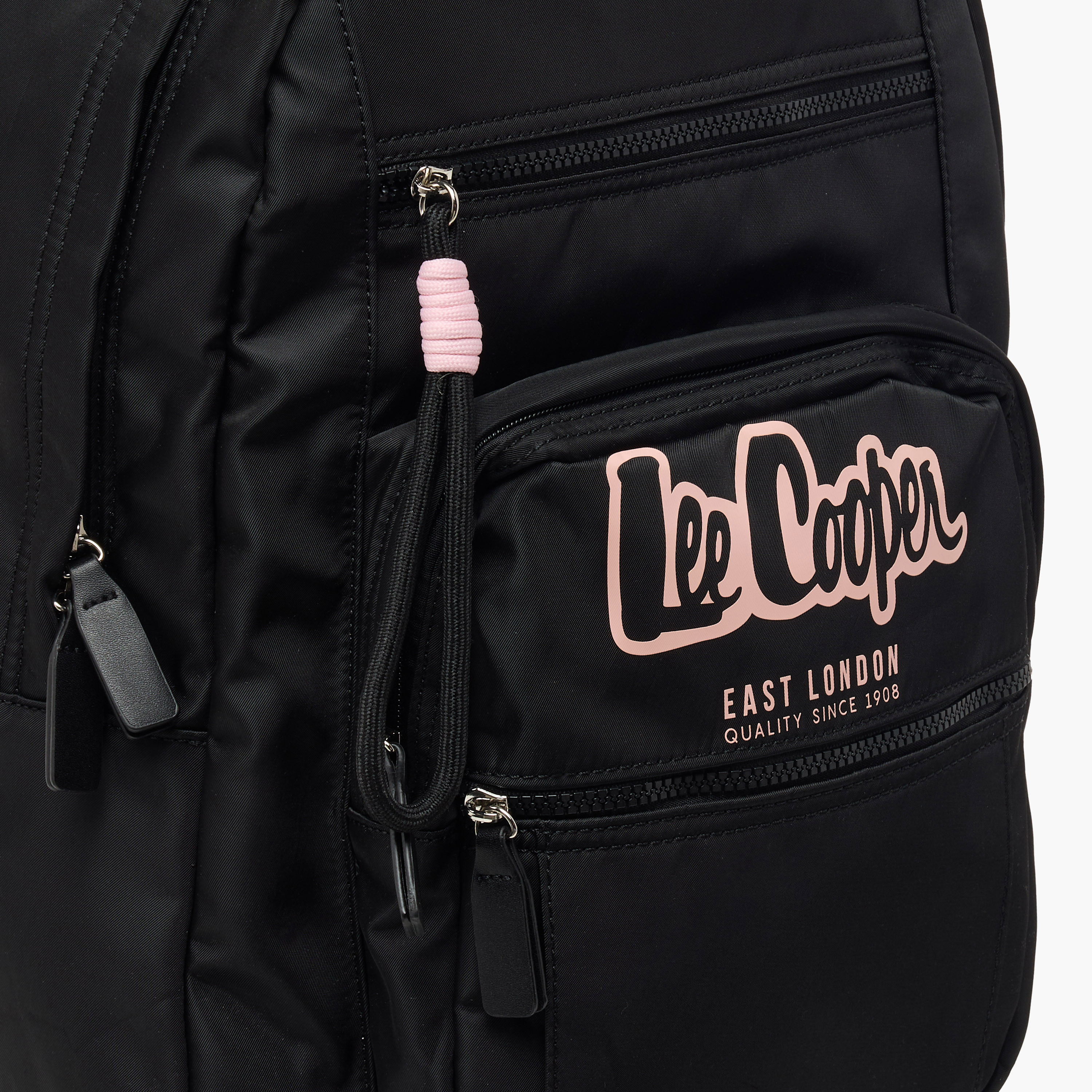 Lee Cooper Logo Print School Backpack with Adjustable Straps and Zip Closure - 32x13x42 cm-women-bagsandwallets-backpacks-image-5