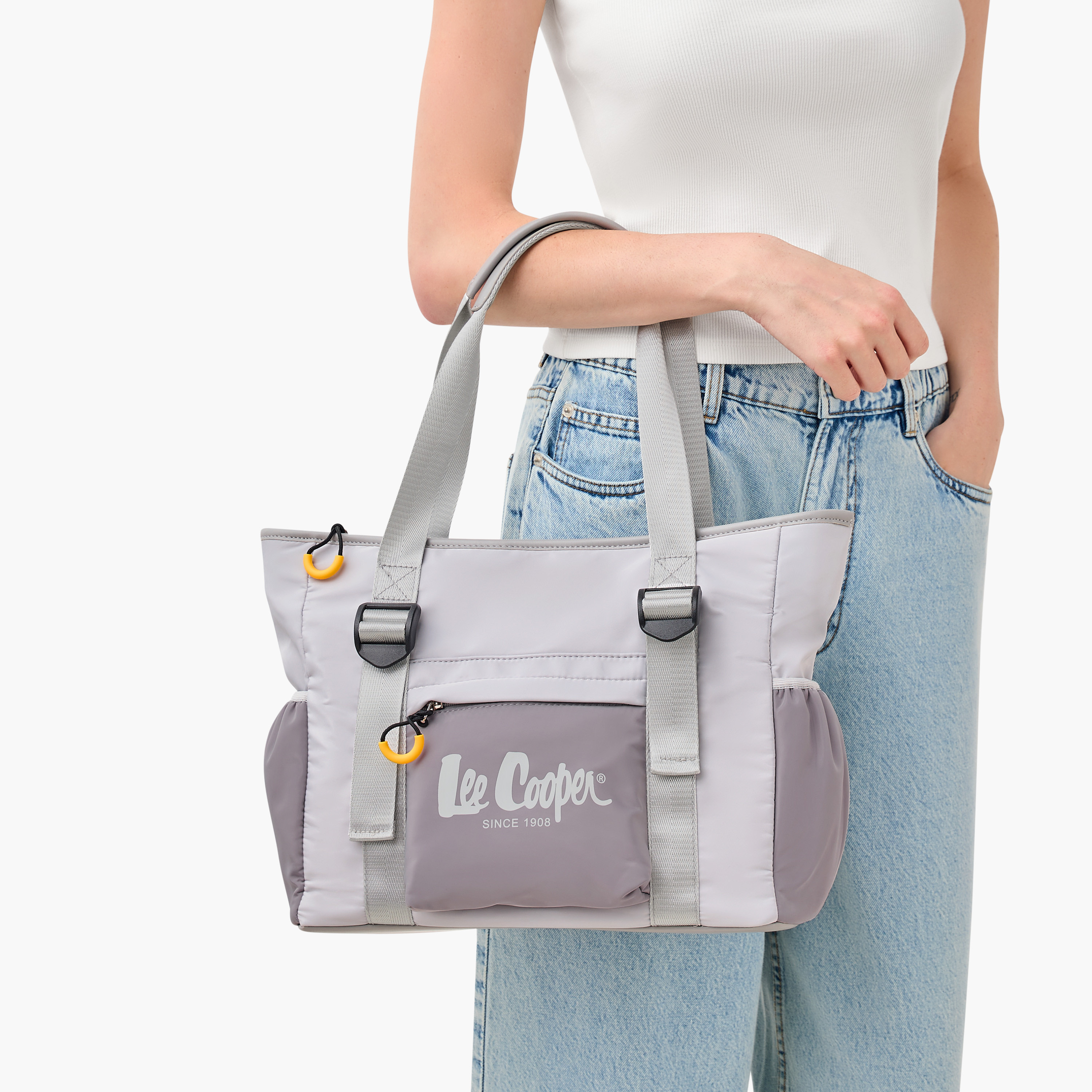 Lee Cooper Colourblock Tote Bag with Double Handle and Zip Closure-women-bagsandwallets-handbags-image-2