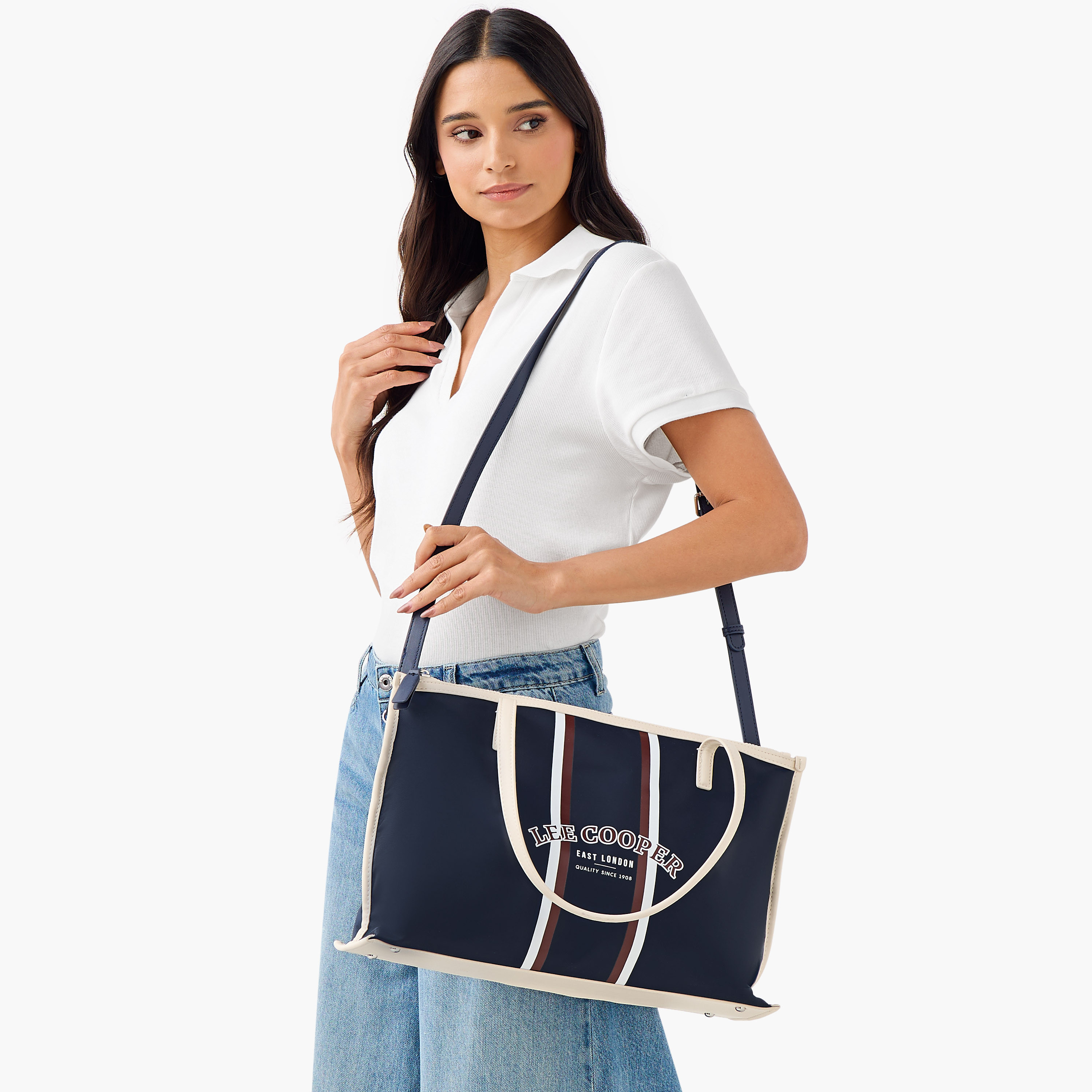 Lee Cooper Logo Print Tote Bag with Double Handle-women-bagsandwallets-handbags-image-2