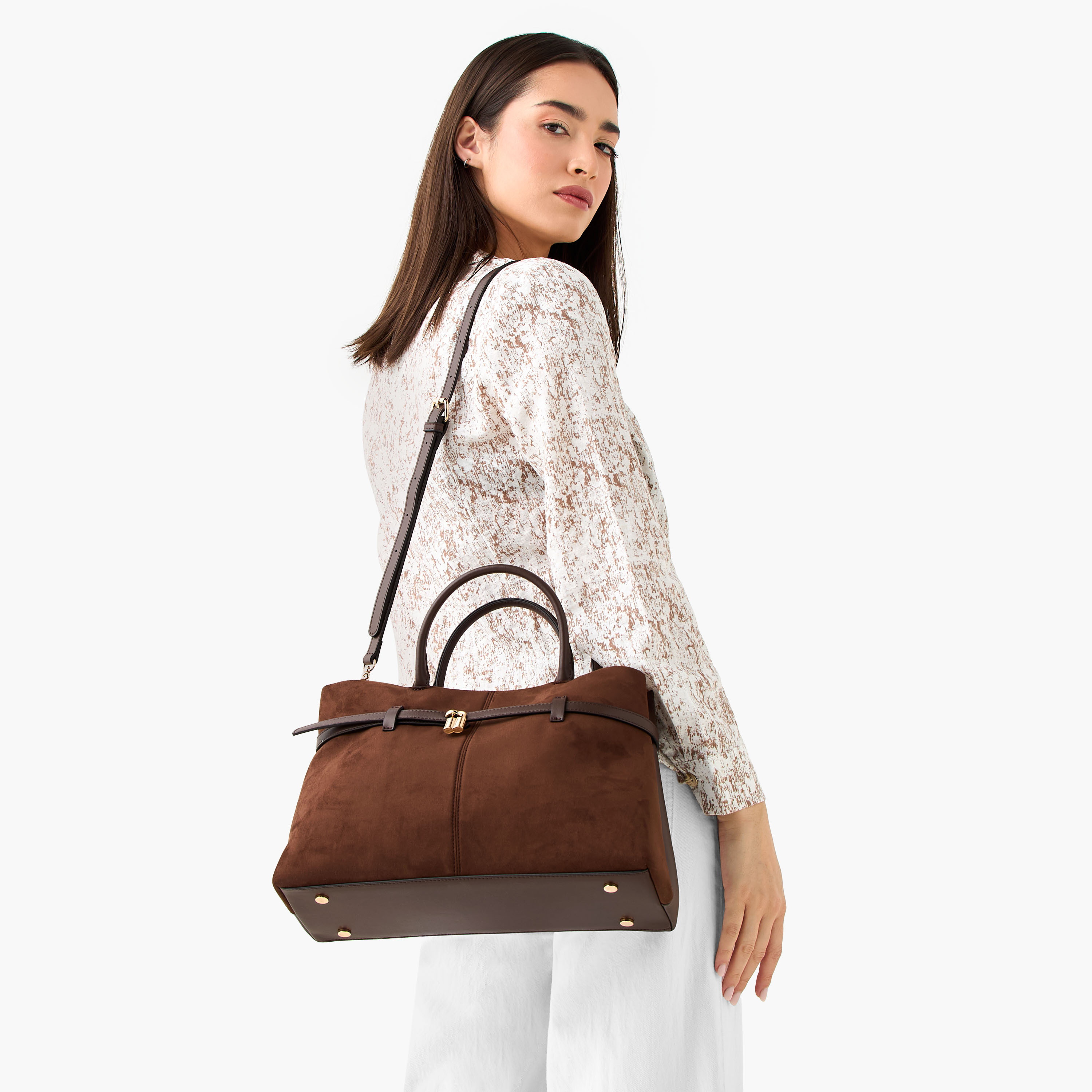 شنطة توتي سادة بحزام قابل للفصل وزر إغلاق من سيليست-women-bagsandwallets-handbags-image-9