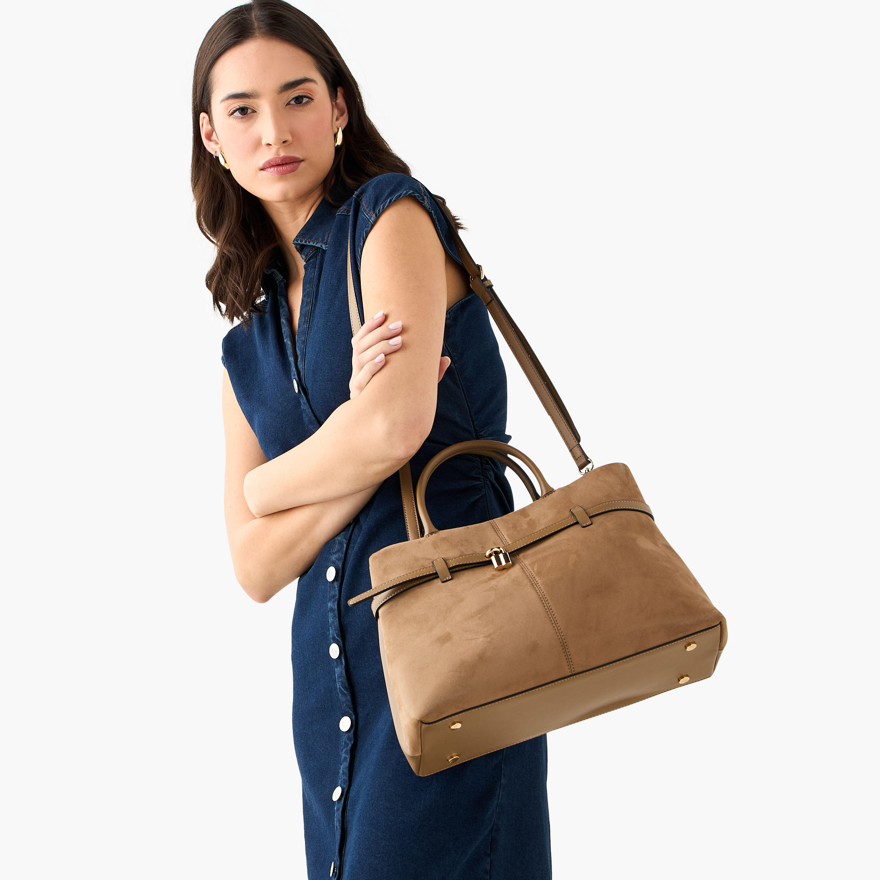 Celeste Solid Tote Bag with Detachable Strap and Button Closure-women-bagsandwallets-handbags-image-2