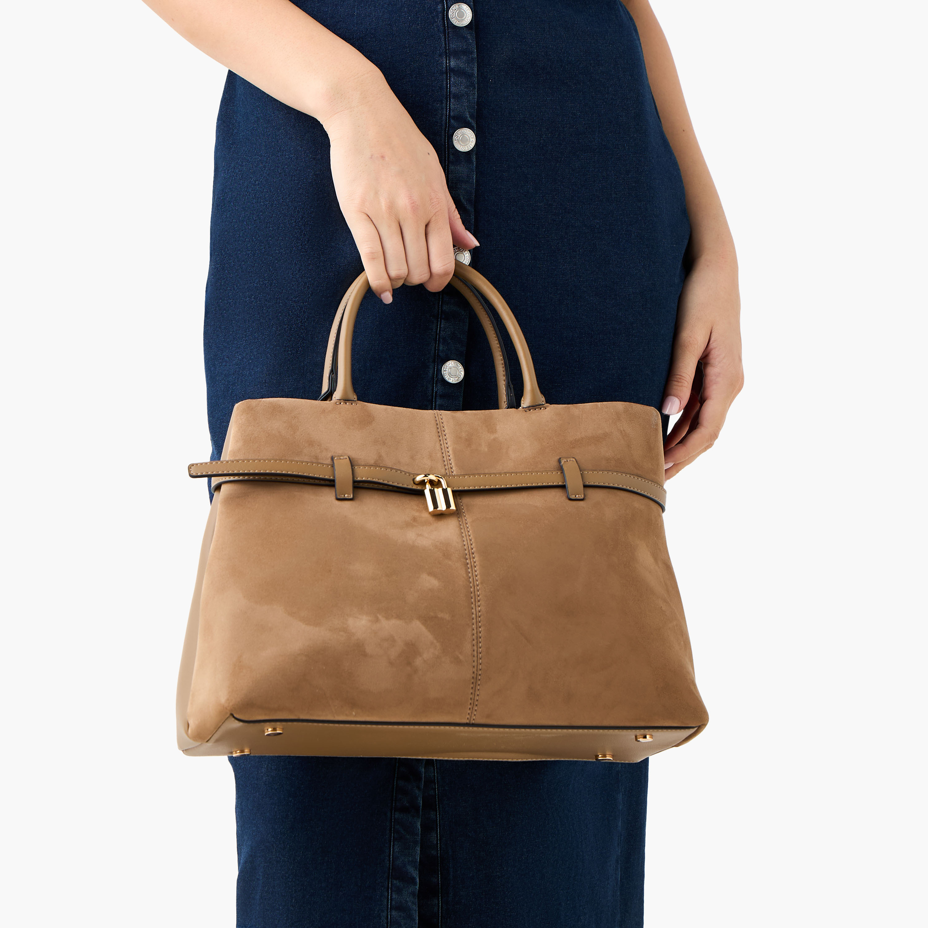 Celeste Solid Tote Bag with Detachable Strap and Button Closure-women-bagsandwallets-handbags-image-9