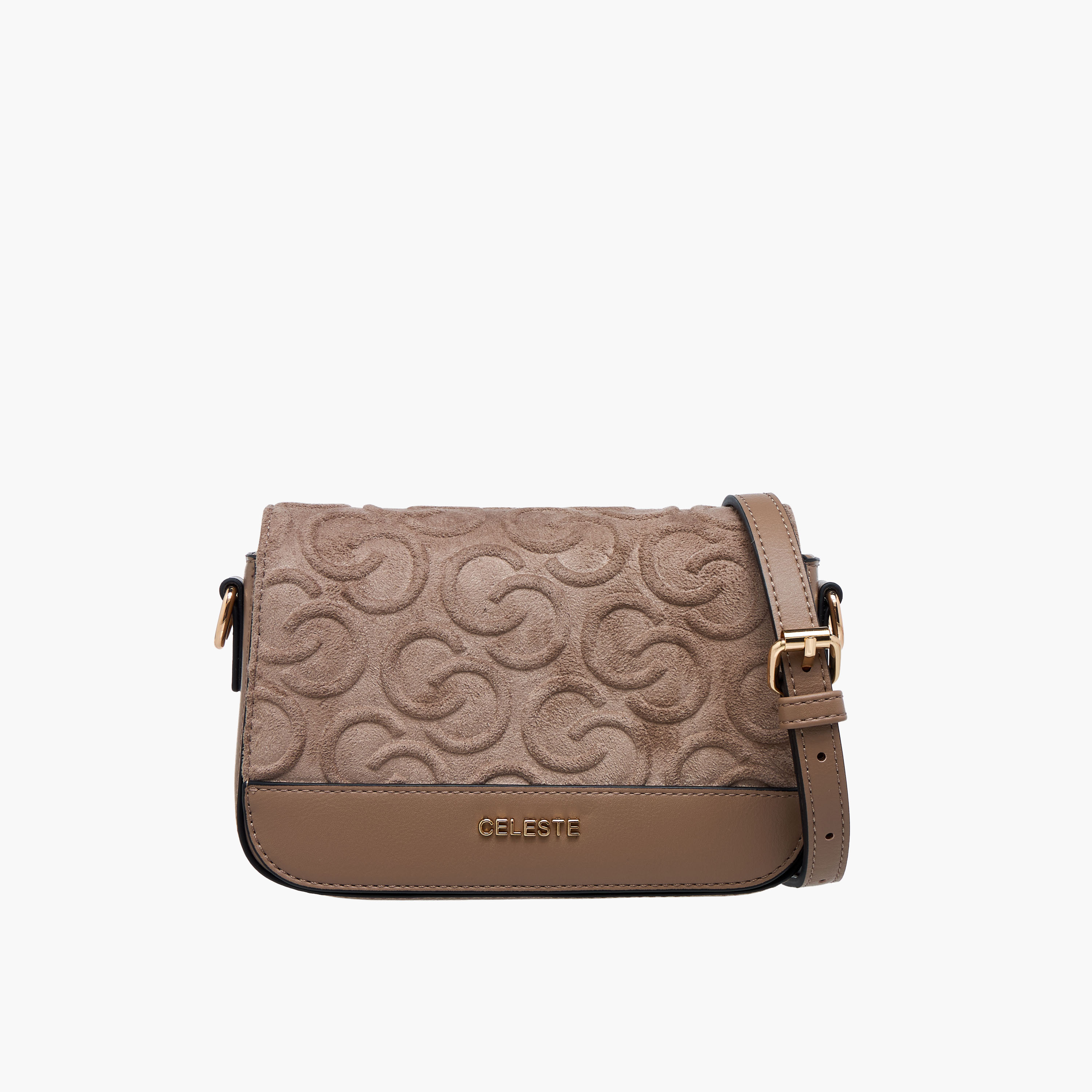 شنطة كروس بودي شمواه بطية إغلاق ونقوش مونوجرام من سيليست-women-bagsandwallets-handbags-image-1