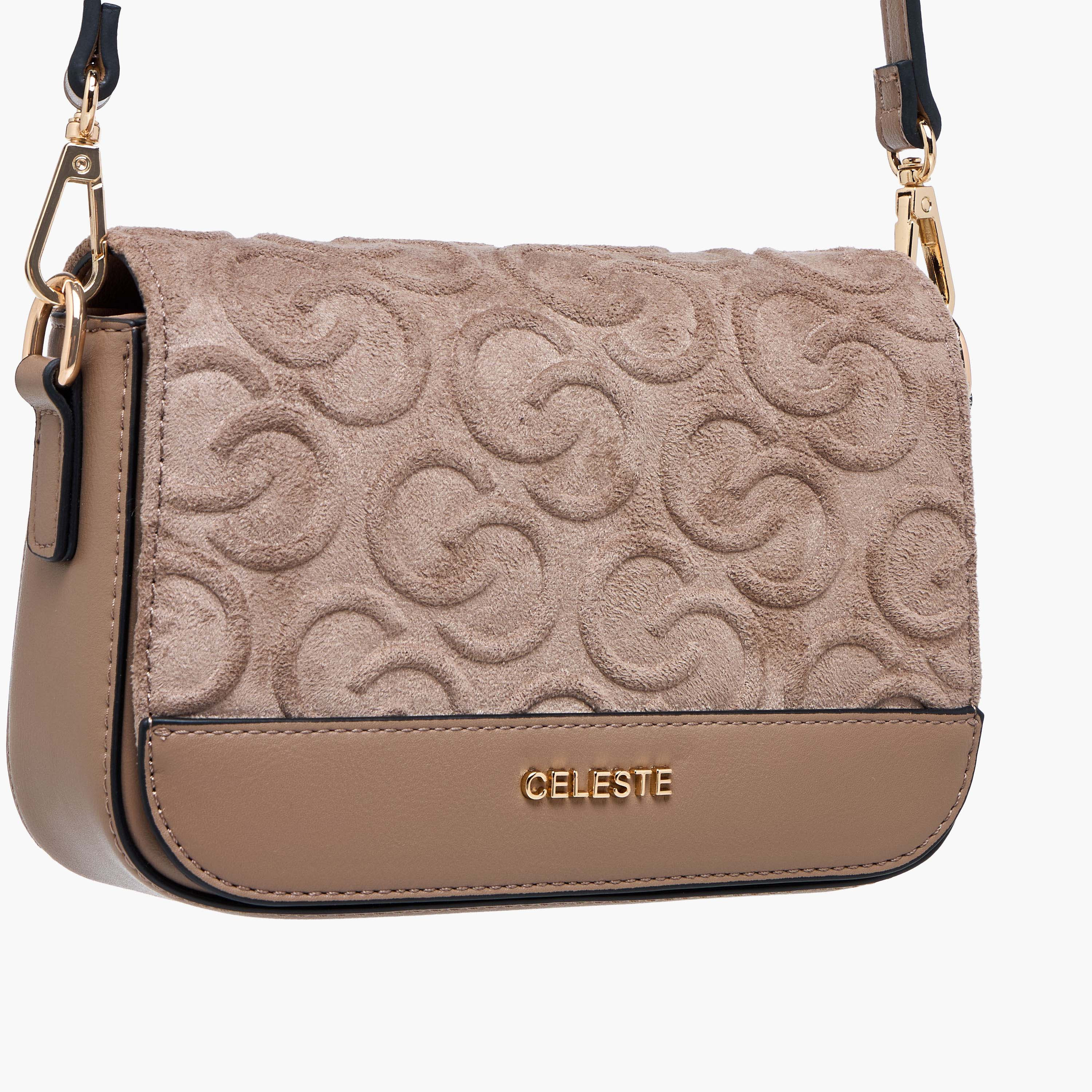 شنطة كروس بودي شمواه بطية إغلاق ونقوش مونوجرام من سيليست-women-bagsandwallets-handbags-image-5