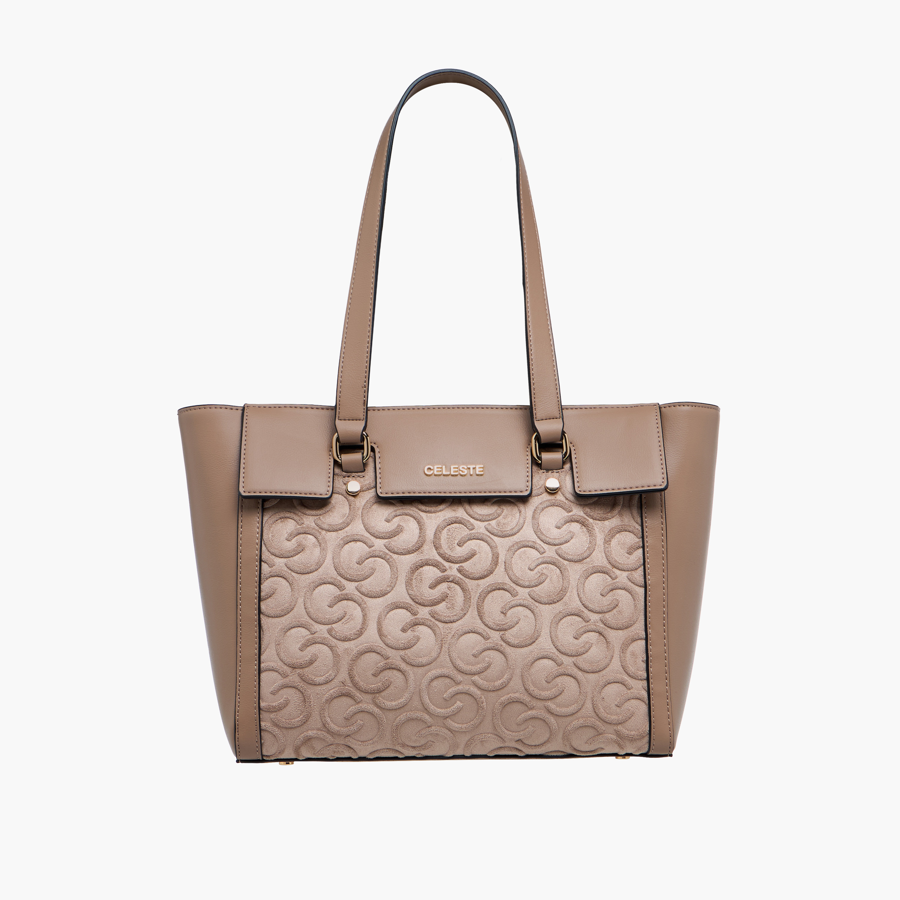 Celeste Monogram Embossed Tote Bag with Double Handle and Zip Closure-women-bagsandwallets-handbags-image-1