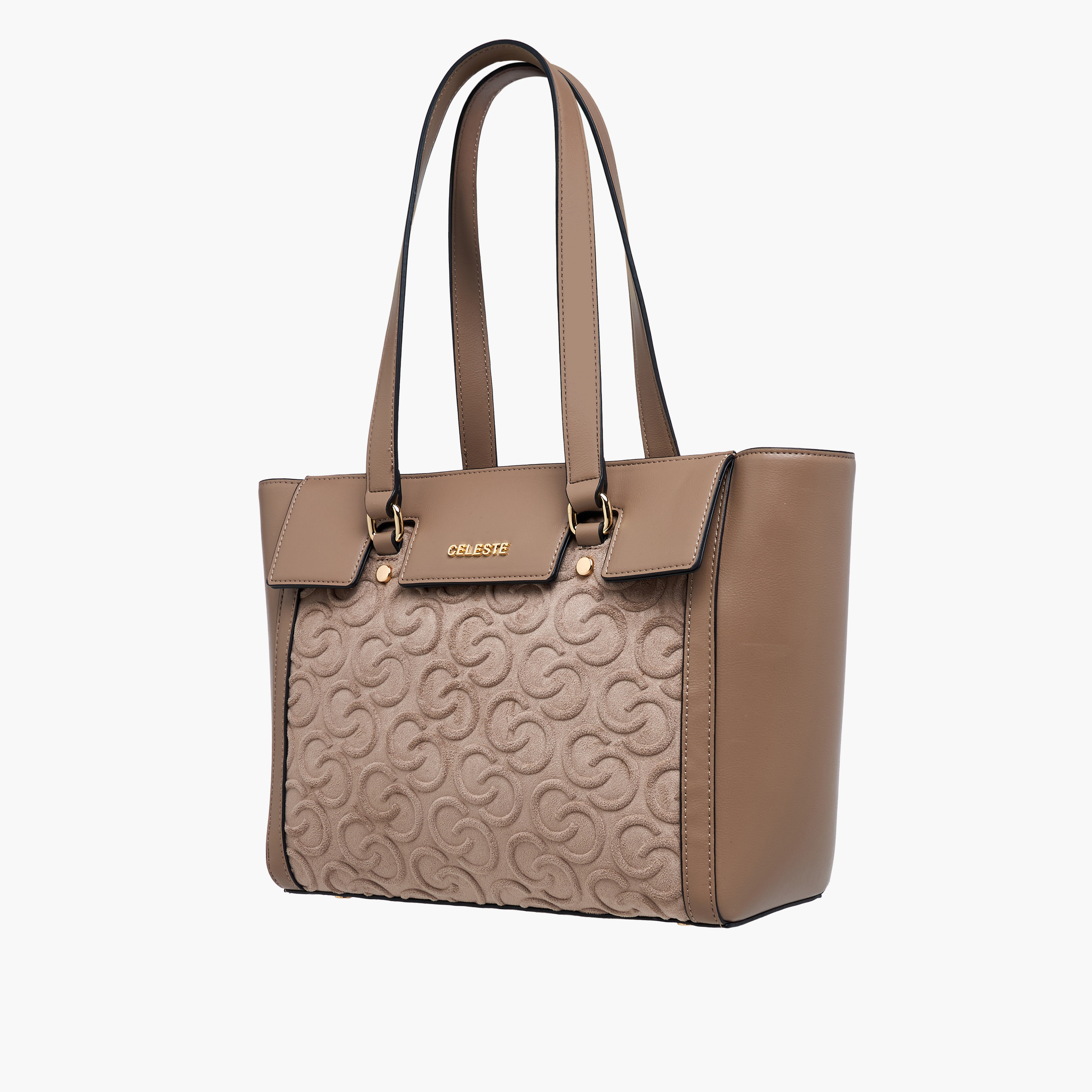 Celeste Monogram Embossed Tote Bag with Double Handle and Zip Closure-women-bagsandwallets-handbags-image-3