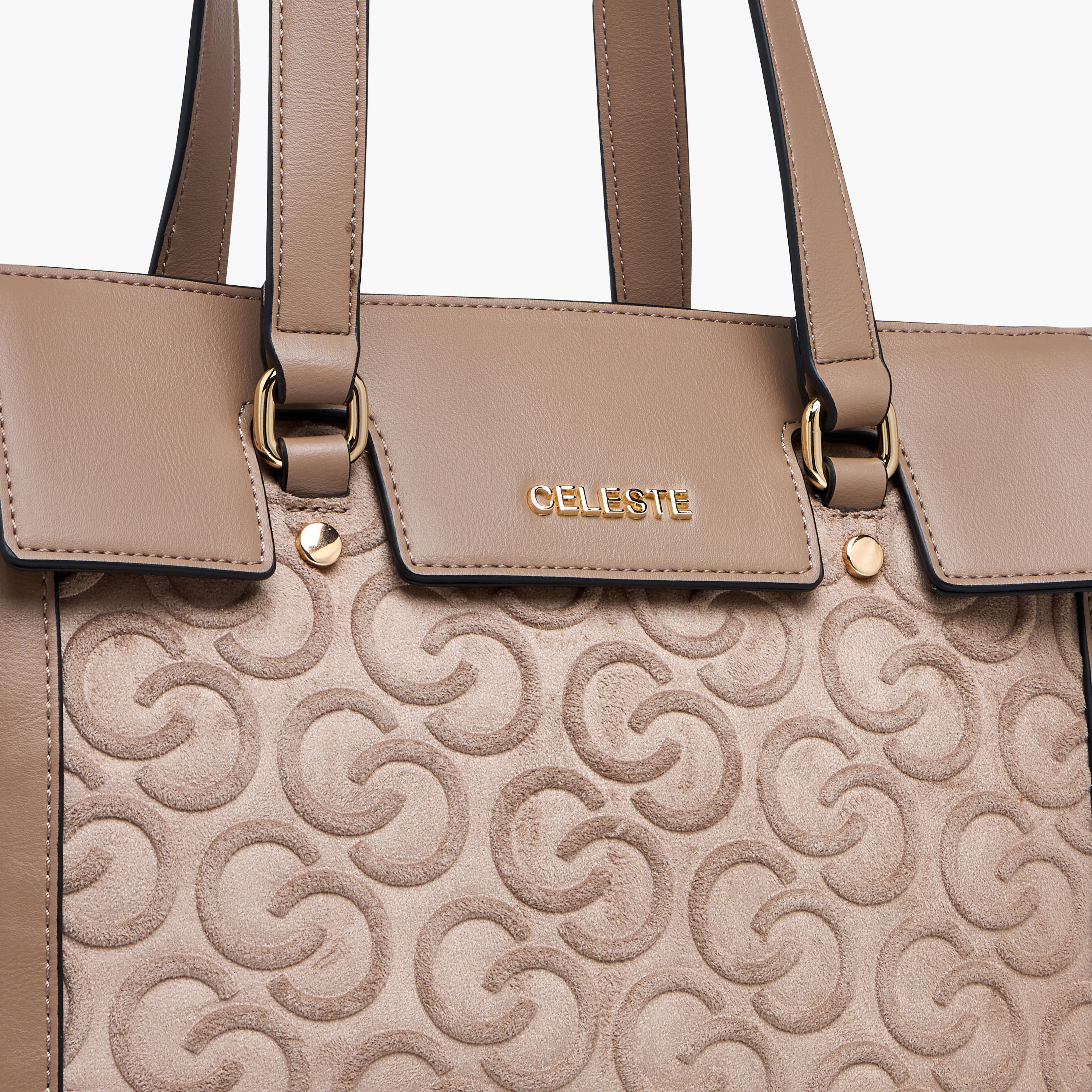 Celeste Monogram Embossed Tote Bag with Double Handle and Zip Closure-women-bagsandwallets-handbags-image-5