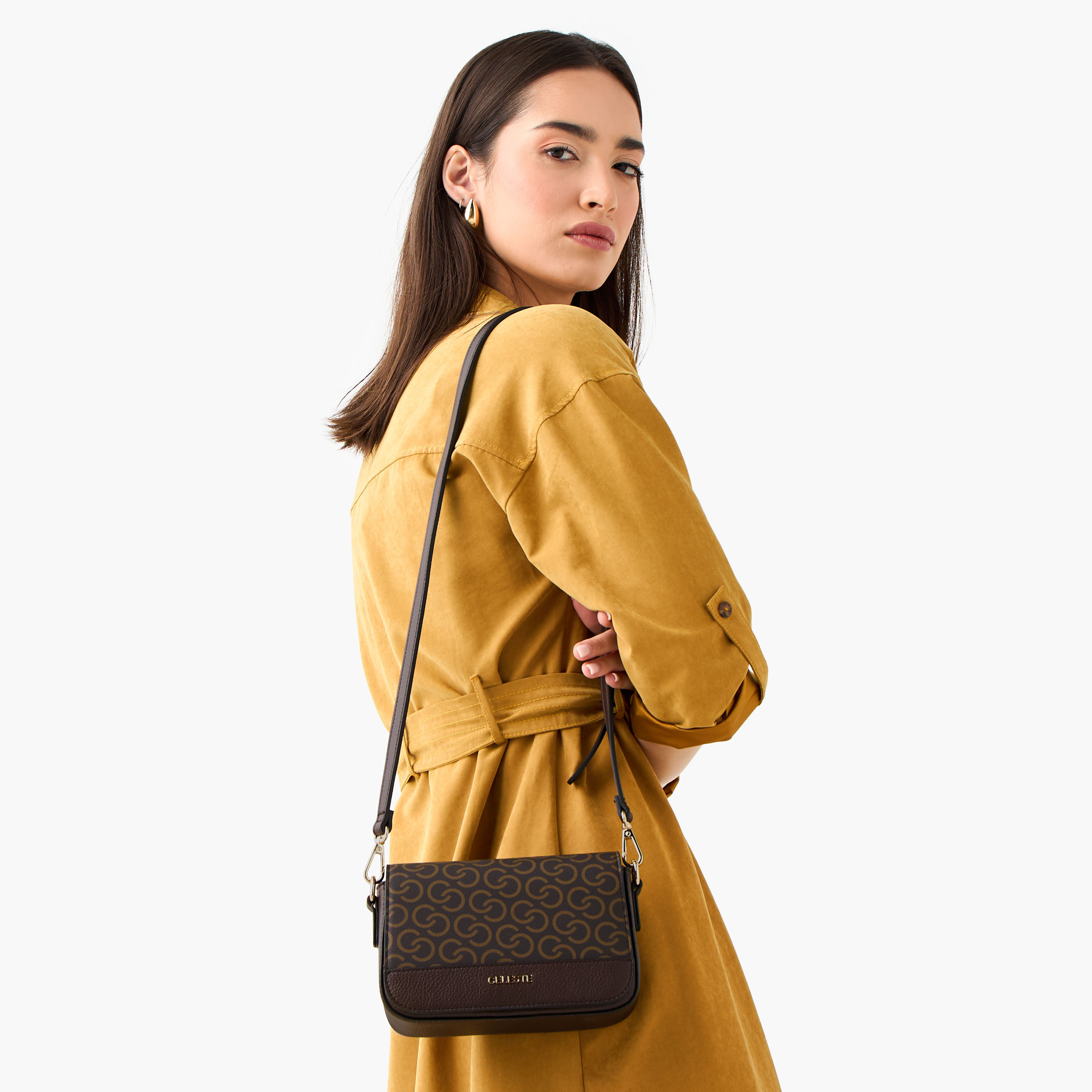 Celeste Monogram Print Crossbody Bag with Detachable Strap and Flap Closure-women-bagsandwallets-handbags-image-2