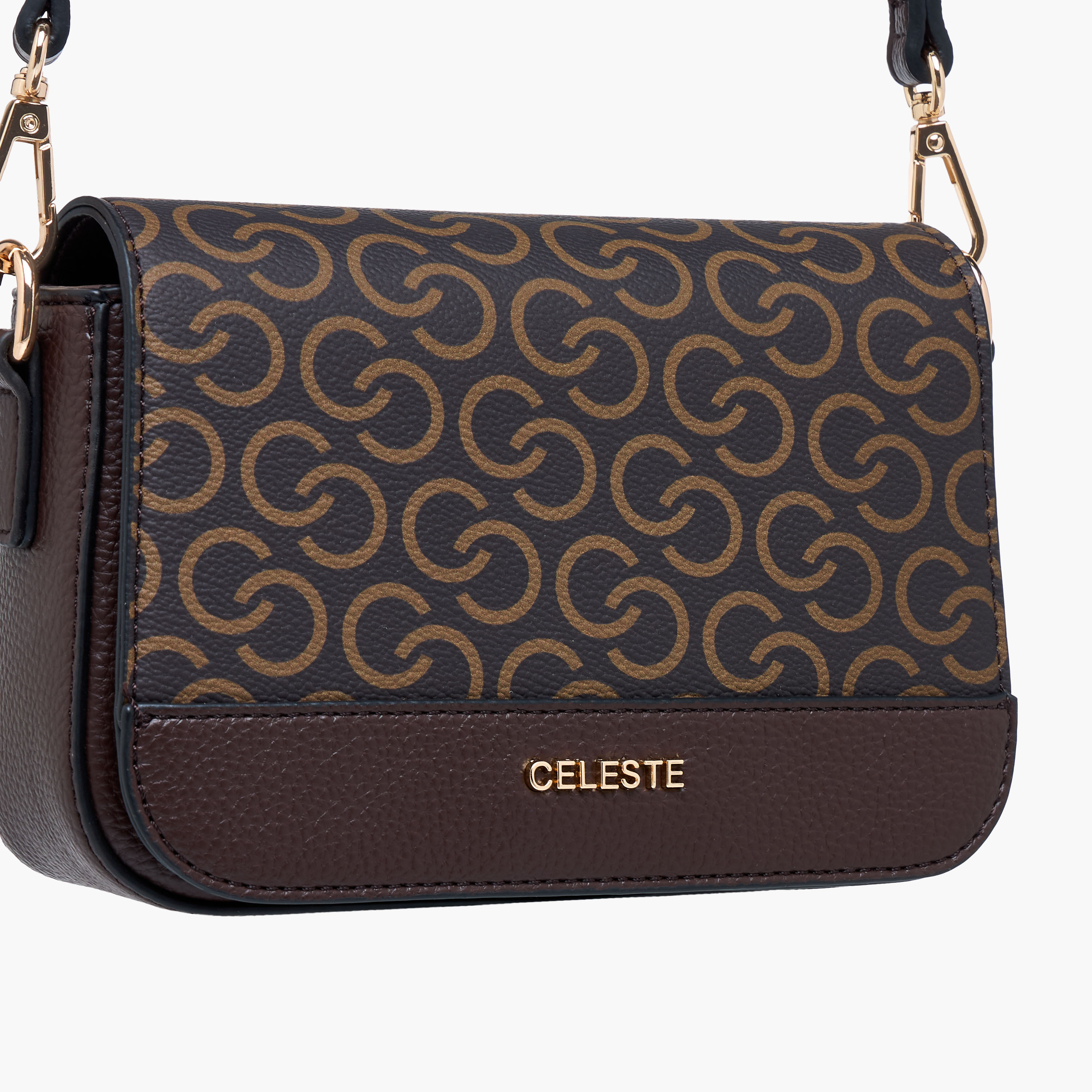 Celeste Monogram Print Crossbody Bag with Detachable Strap and Flap Closure-women-bagsandwallets-handbags-image-5