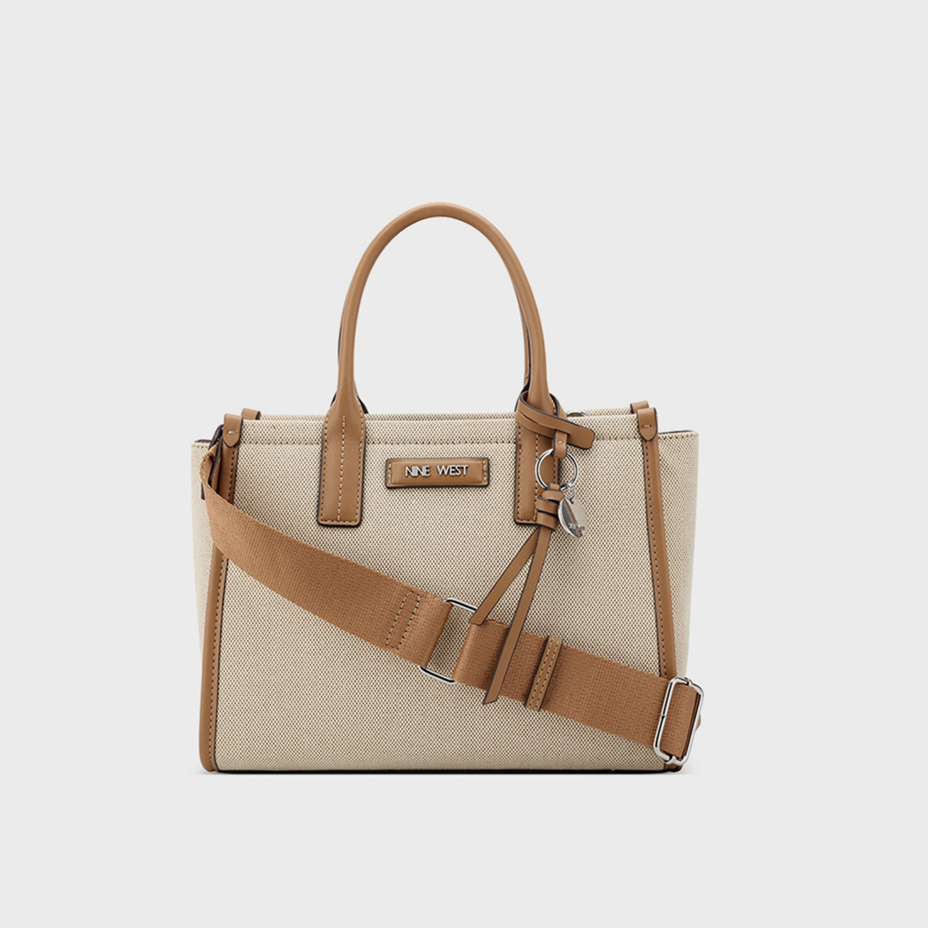 Nine West Textured Double Handle Satchel Bag with Zipper Closure and Detachable Strap-women-bagsandwallets-handbags-image-1