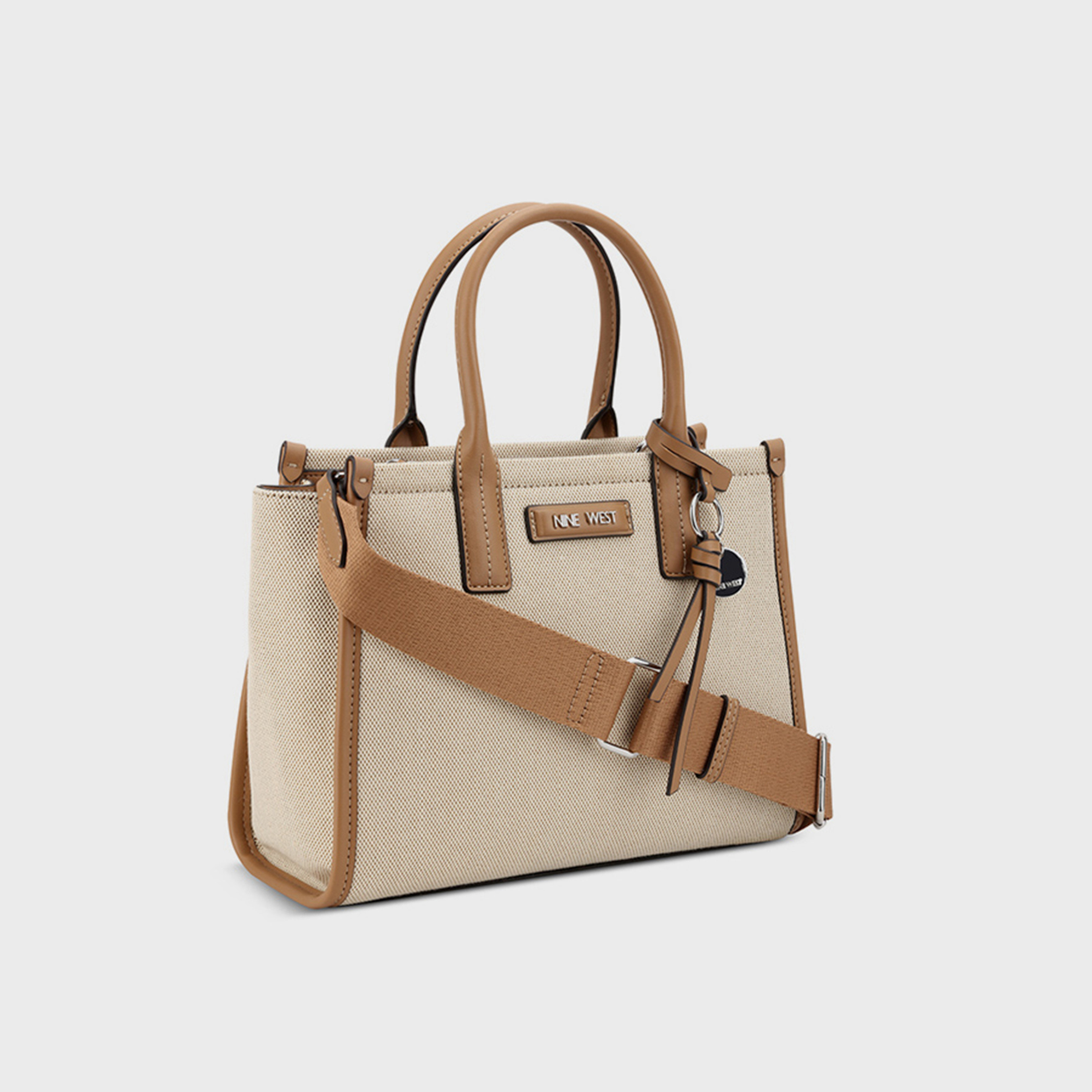 Nine West Textured Double Handle Satchel Bag with Zipper Closure and Detachable Strap-women-bagsandwallets-handbags-image-3