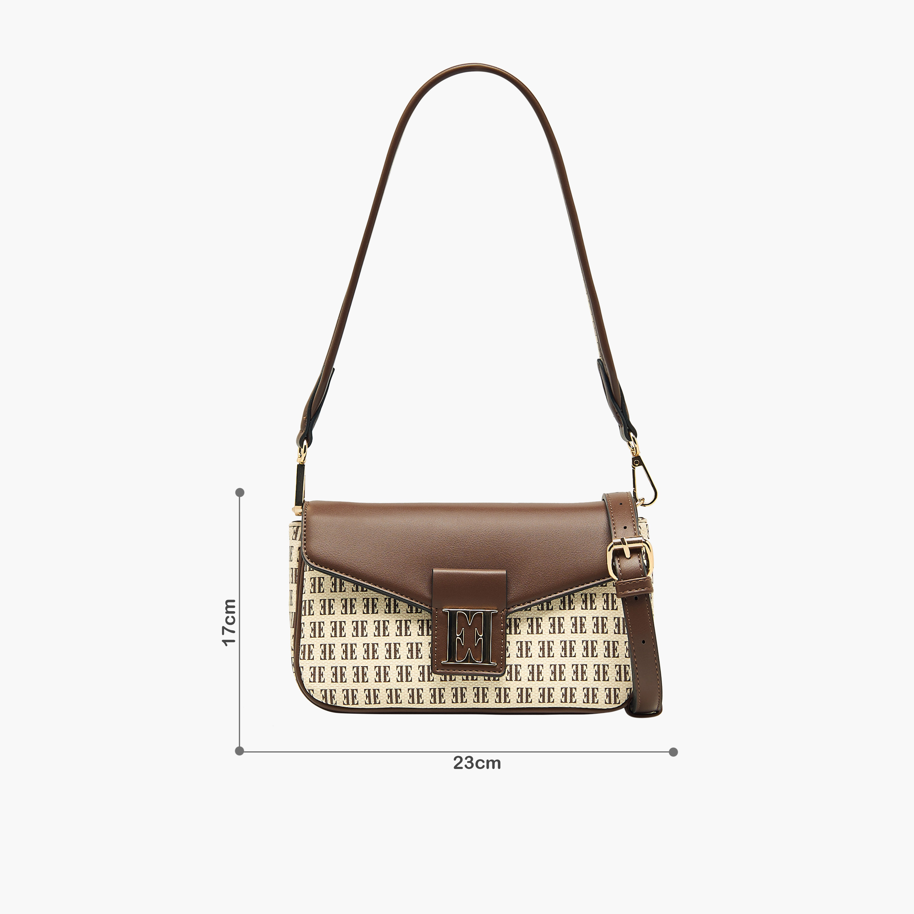 Elle Monogram Print Crossbody Bag with Adjustable Strap and Button Closure-women-bagsandwallets-handbags-image-2