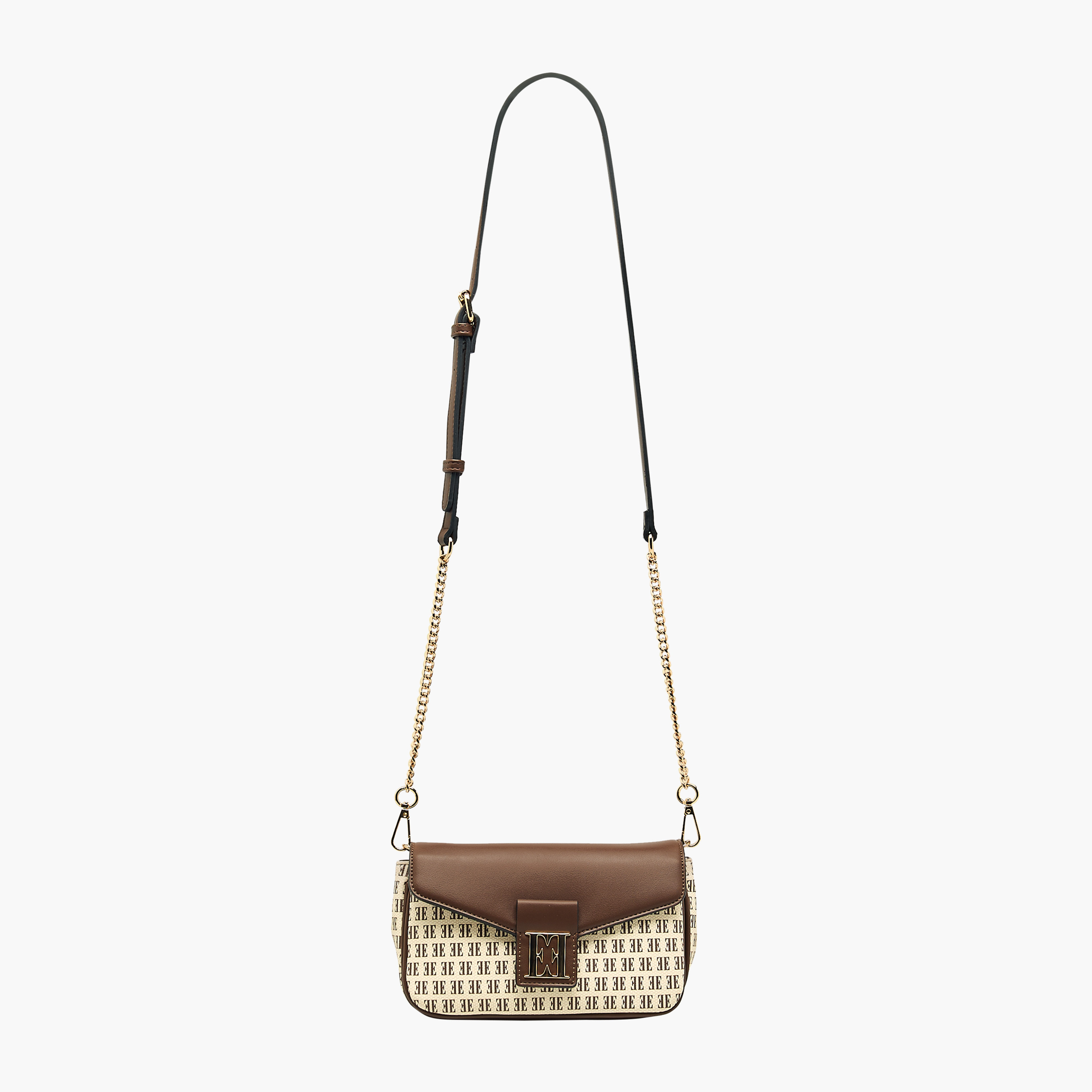 Elle Monogram Print Crossbody Bag with Adjustable Strap and Button Closure-women-bagsandwallets-handbags-image-4