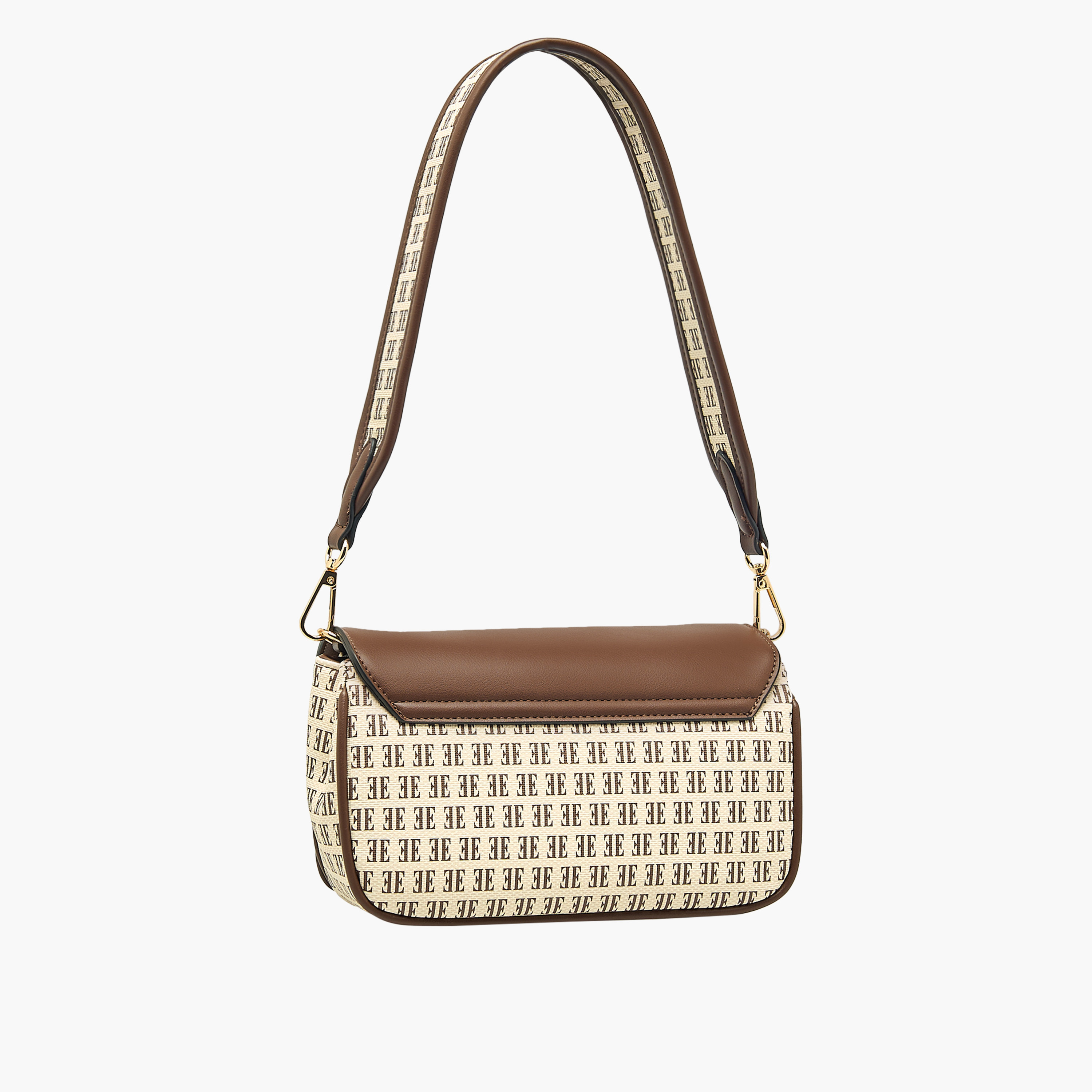 Elle Monogram Print Crossbody Bag with Adjustable Strap and Button Closure-women-bagsandwallets-handbags-image-5