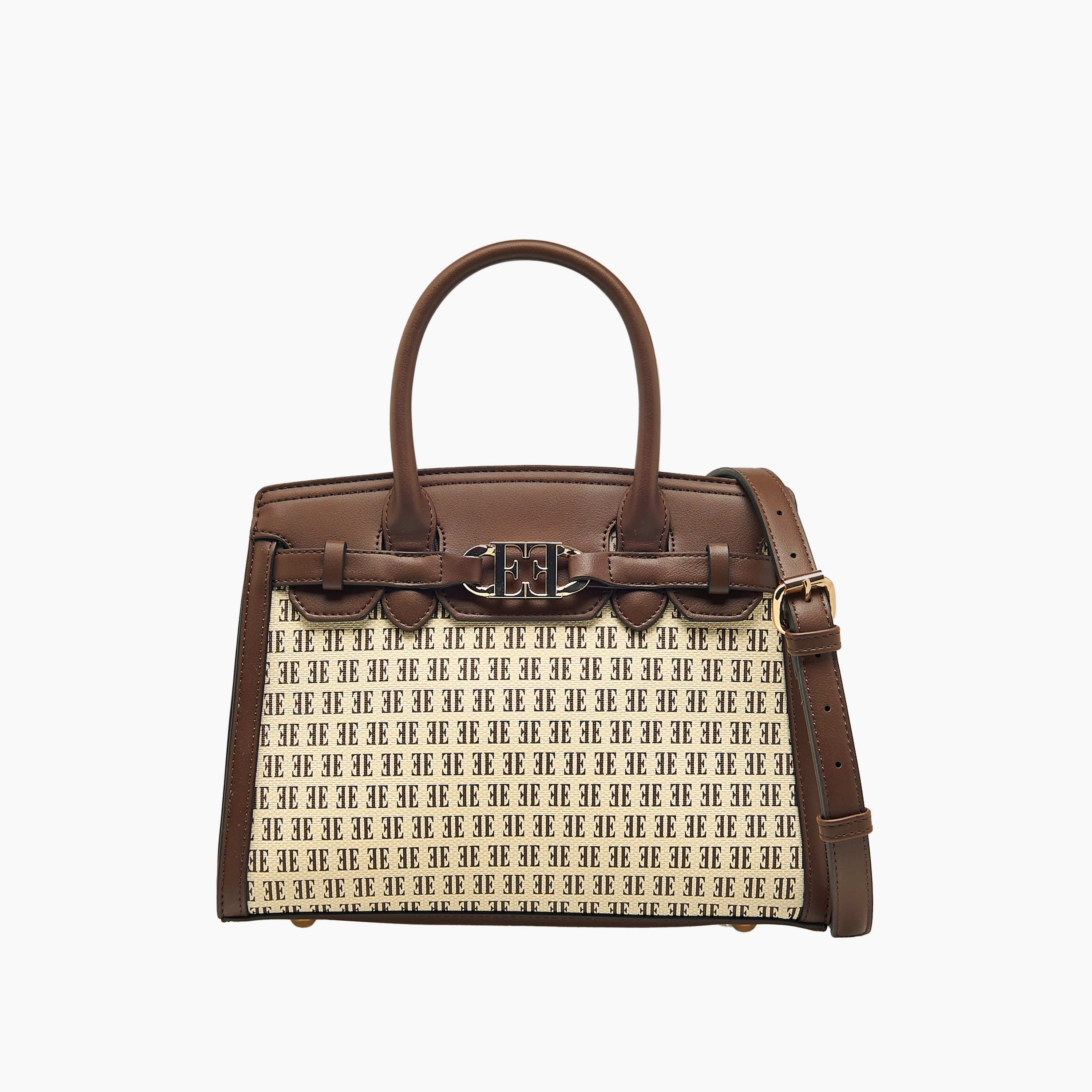 Elle Monogram Print Tote Bag with Double Handle and Zip Closure-women-bagsandwallets-handbags-image-1