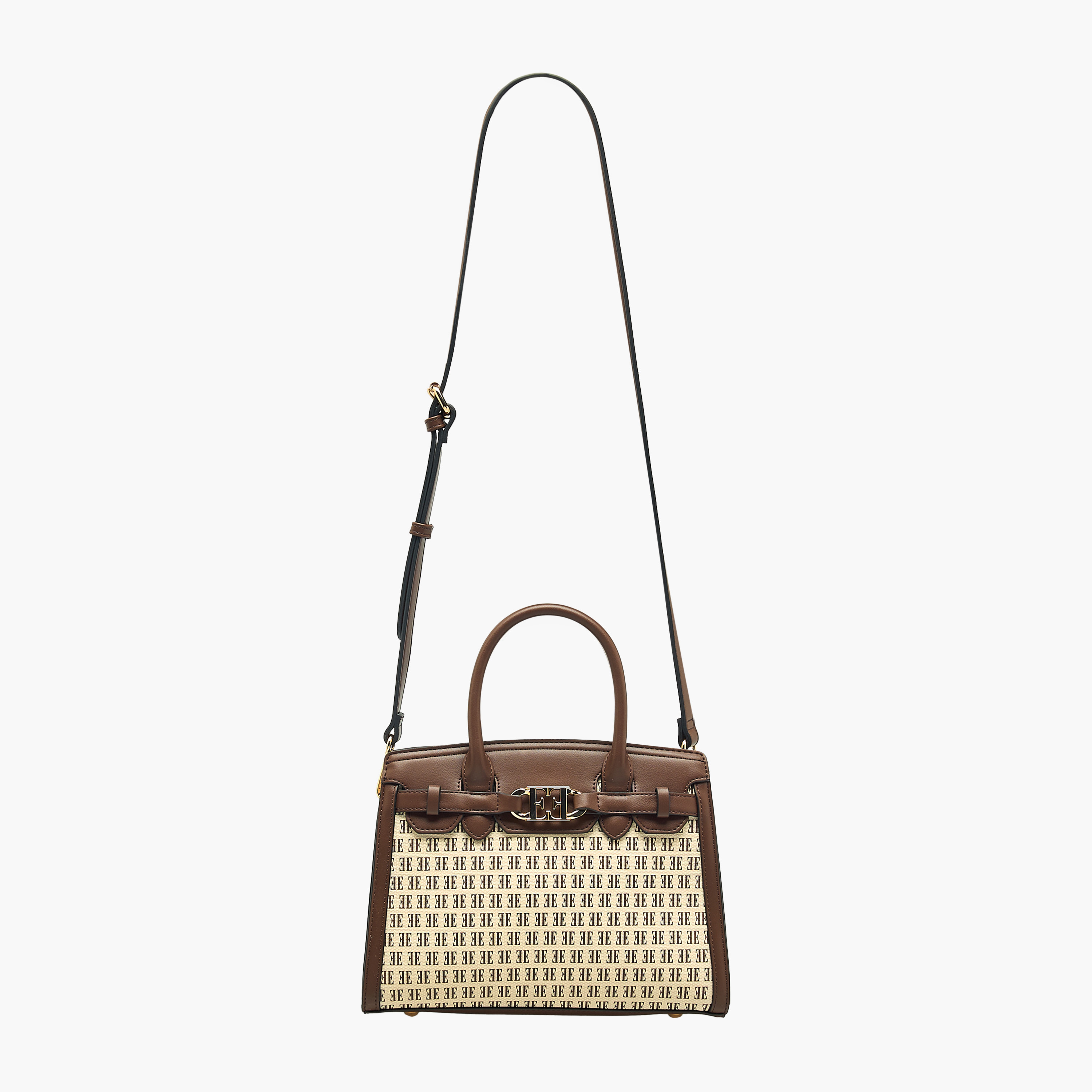 Elle Monogram Print Tote Bag with Double Handle and Zip Closure-women-bagsandwallets-handbags-image-4