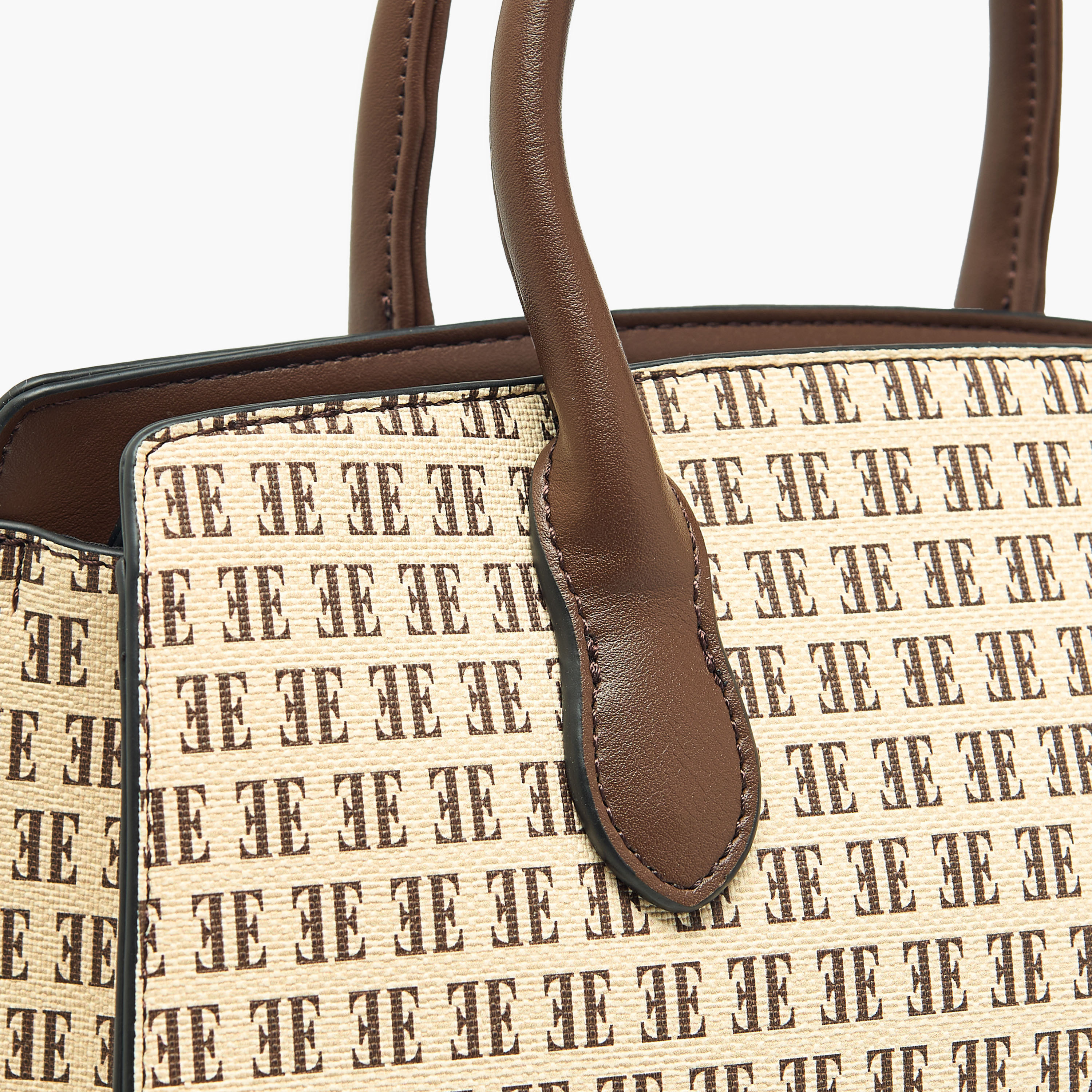 Elle Monogram Print Tote Bag with Double Handle and Zip Closure-women-bagsandwallets-handbags-image-7