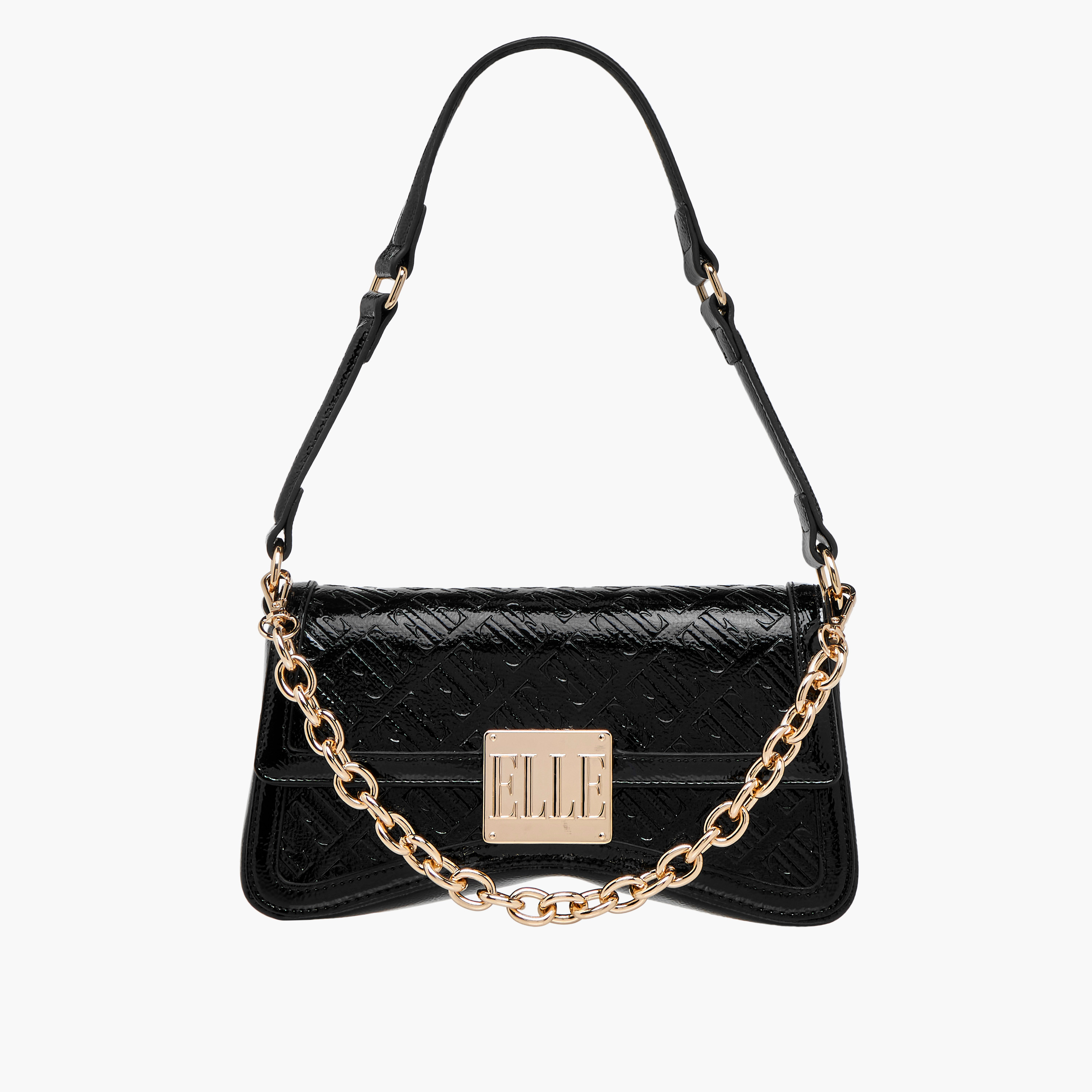 شنطة كتف بنقوش مونوجرام وزر إغلاق من إيل-women-bagsandwallets-handbags-image-1