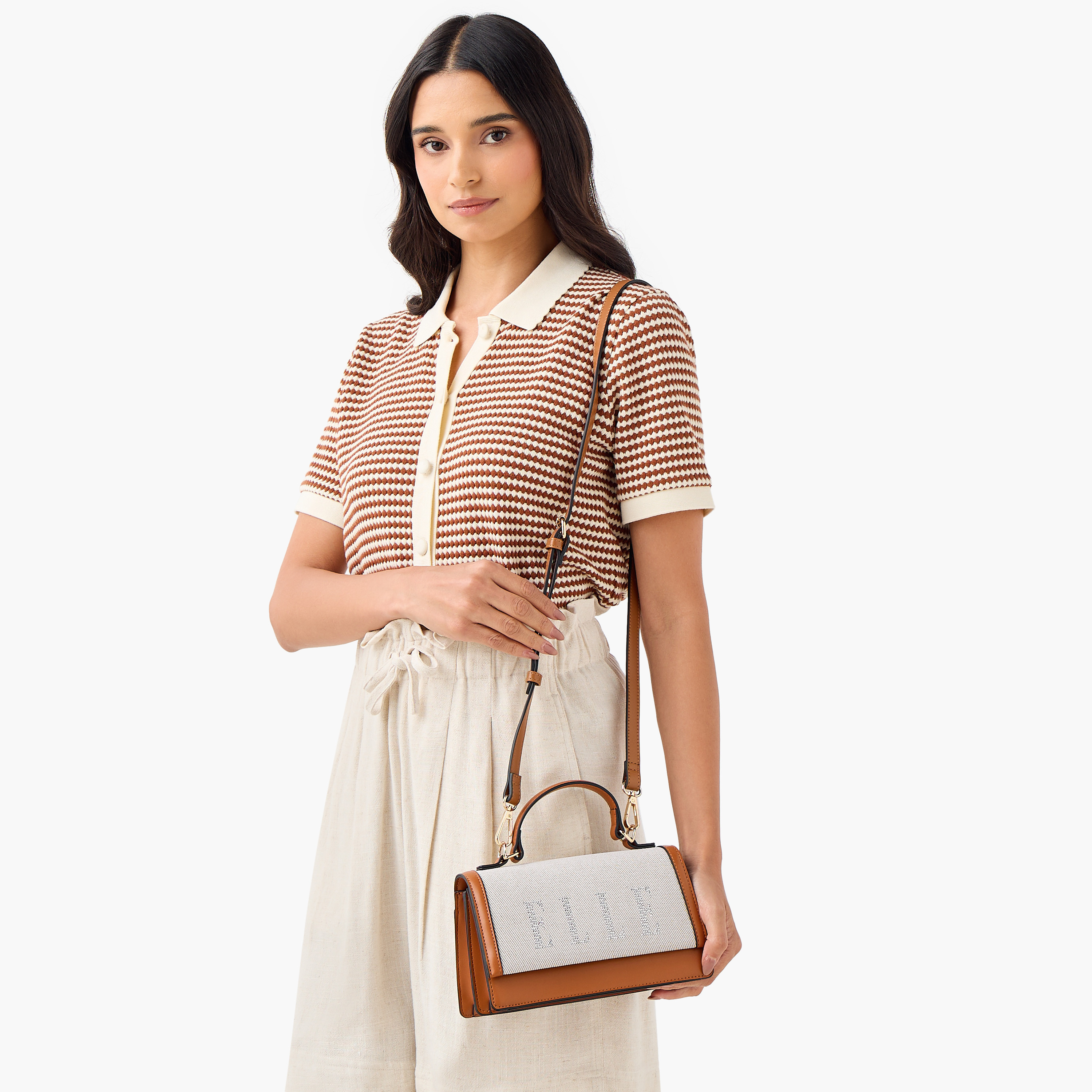 Elle Logo Embellished Satchel Bag with Grab Handle-women-bagsandwallets-handbags-image-2