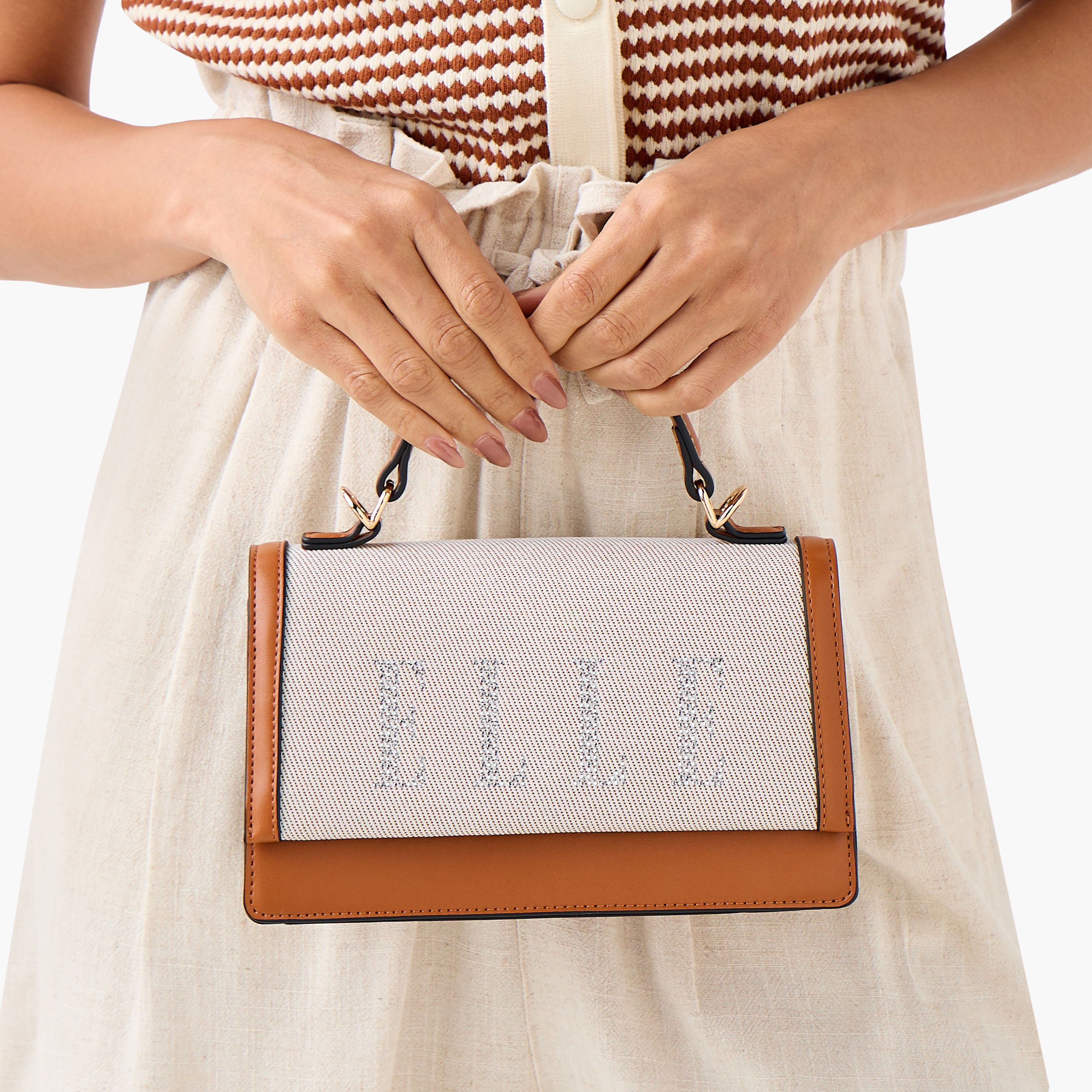 Elle Logo Embellished Satchel Bag with Grab Handle-women-bagsandwallets-handbags-image-8