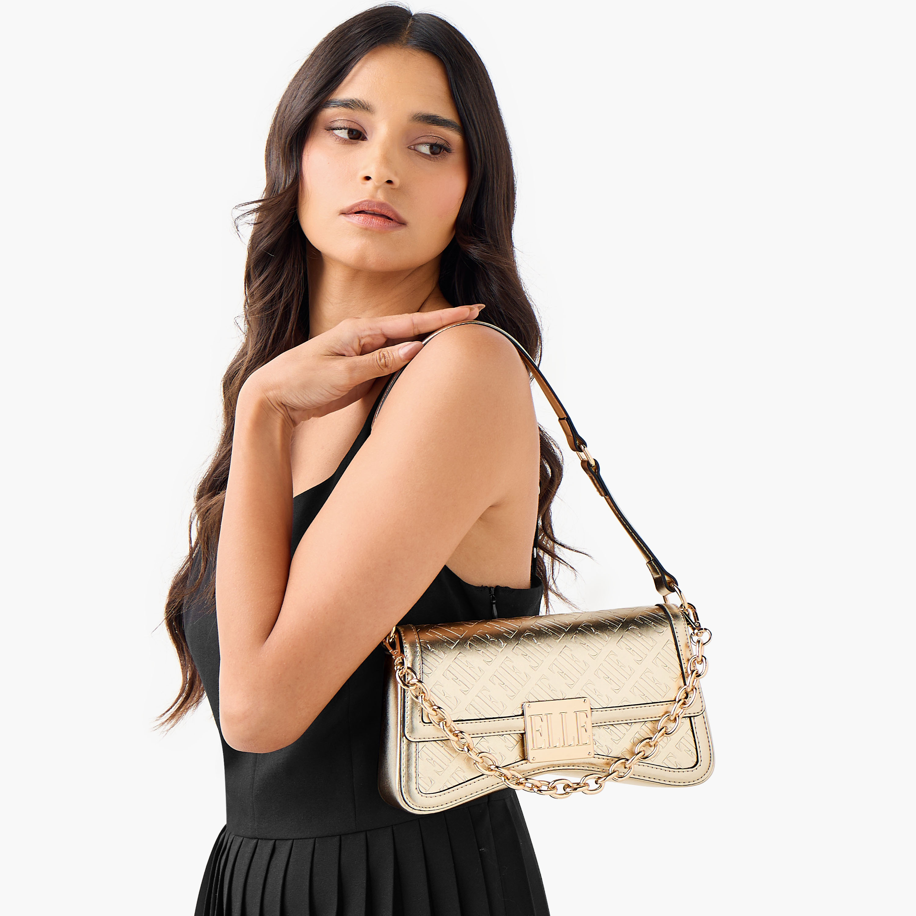 شنطة كتف بنقوش مونوجرام وزر إغلاق من إيل-women-bagsandwallets-handbags-image-3