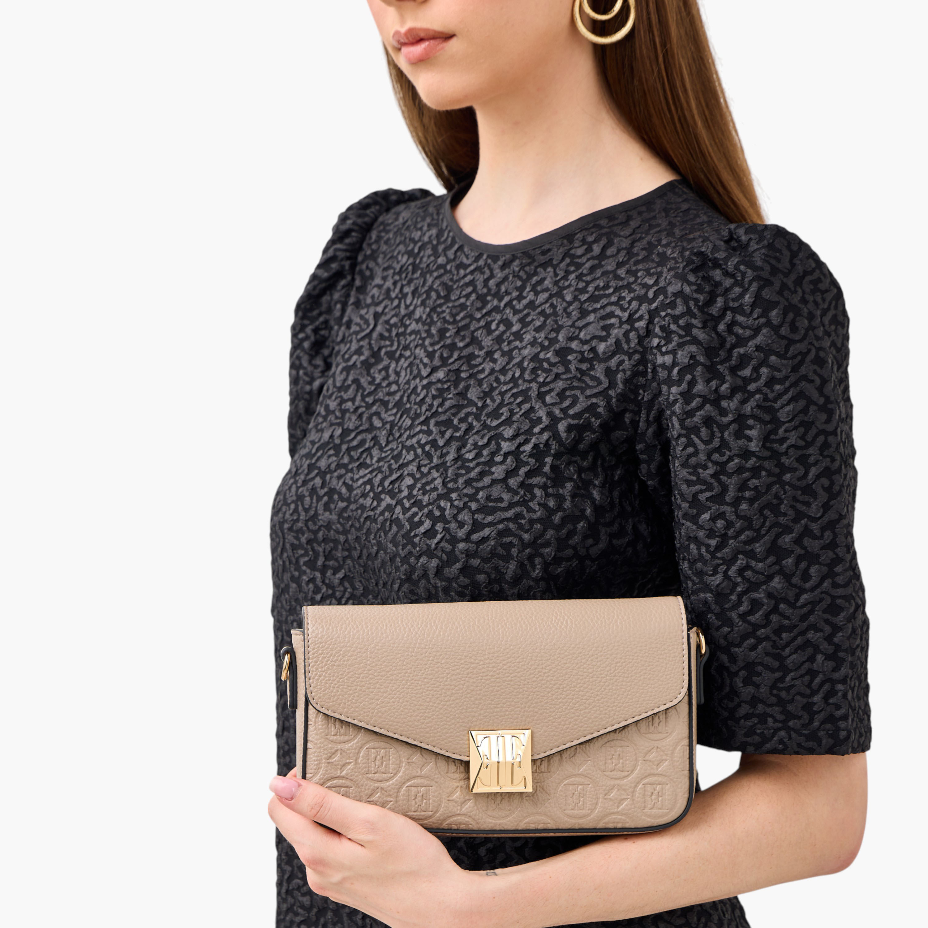 Elle Monogram Embossed Crossbody Bag with Detachable Chain Strap and Flap Closure-women-bagsandwallets-handbags-image-8