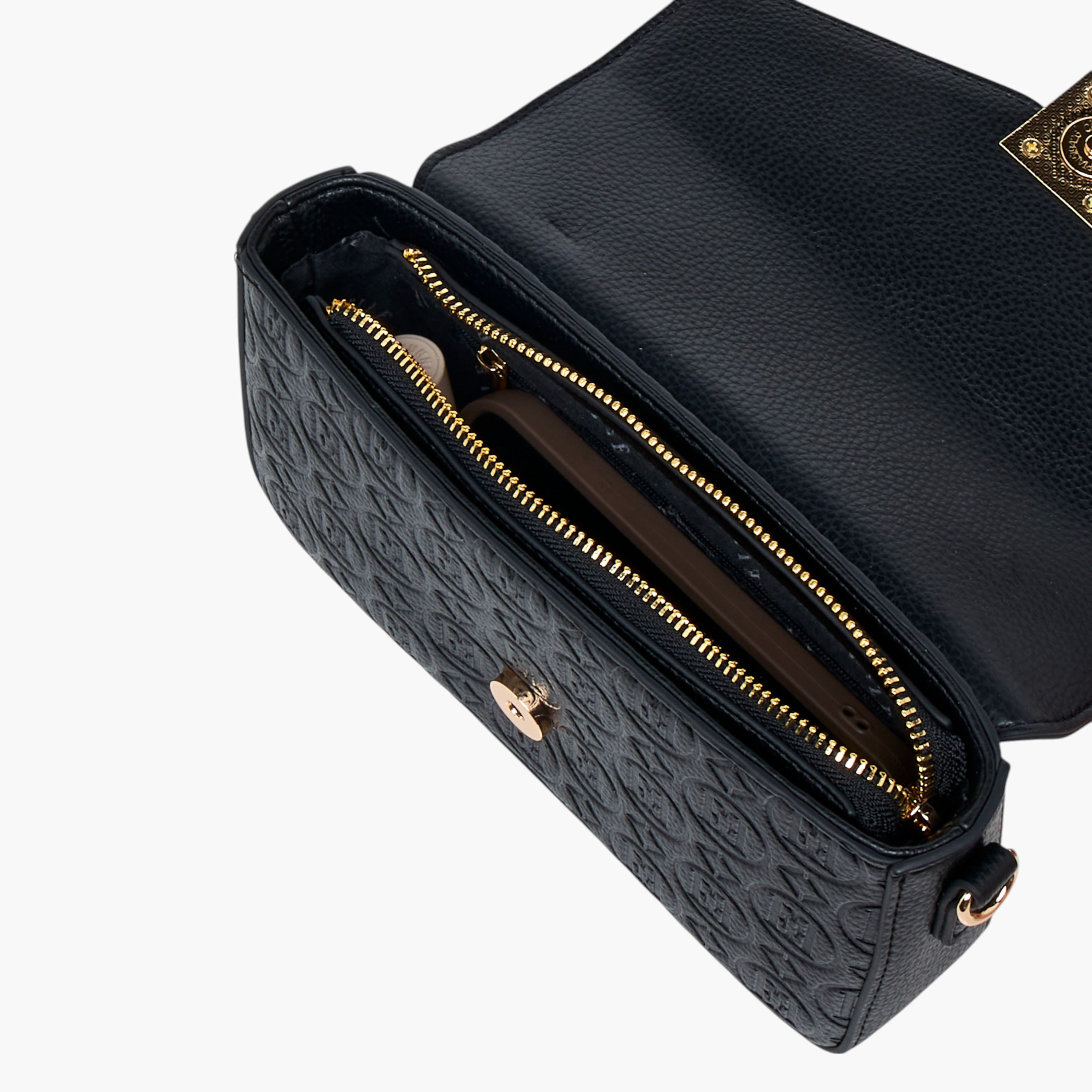 Elle Monogram Embossed Crossbody Bag with Detachable Chain Strap and Flap Closure-women-bagsandwallets-handbags-image-8