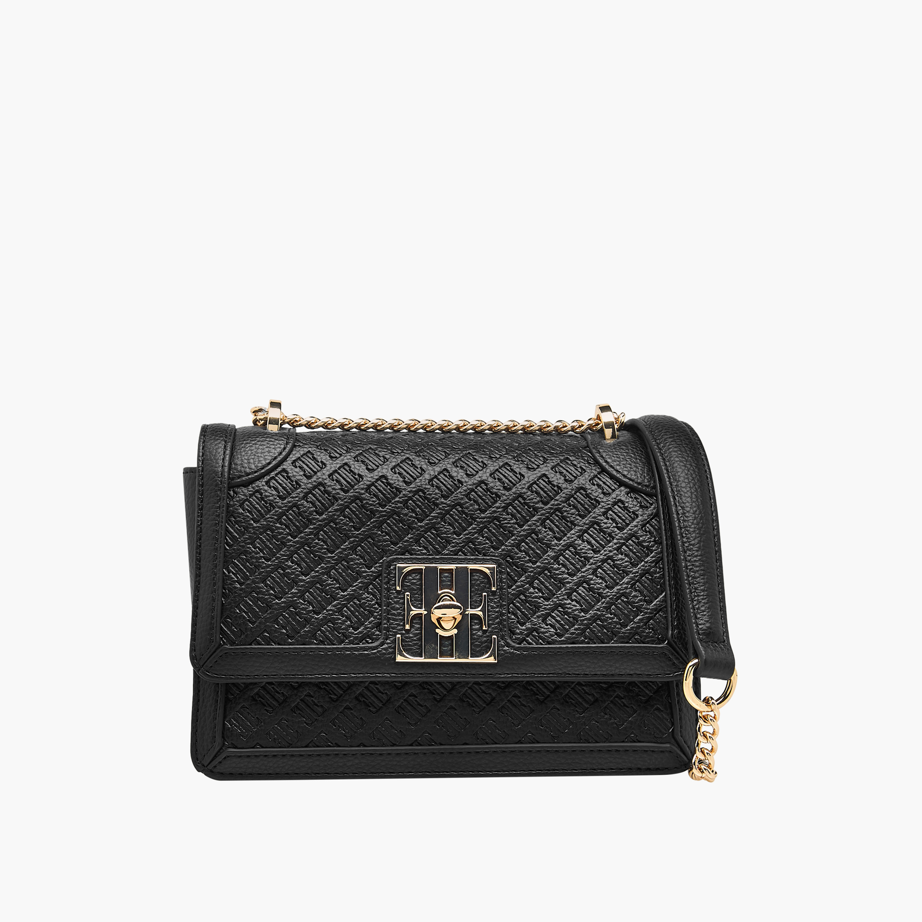 شنطة كروس بودي بحزام سلسلة وطية إغلاق ونقوش مونوجرام من إيل-women-bagsandwallets-handbags-image-1
