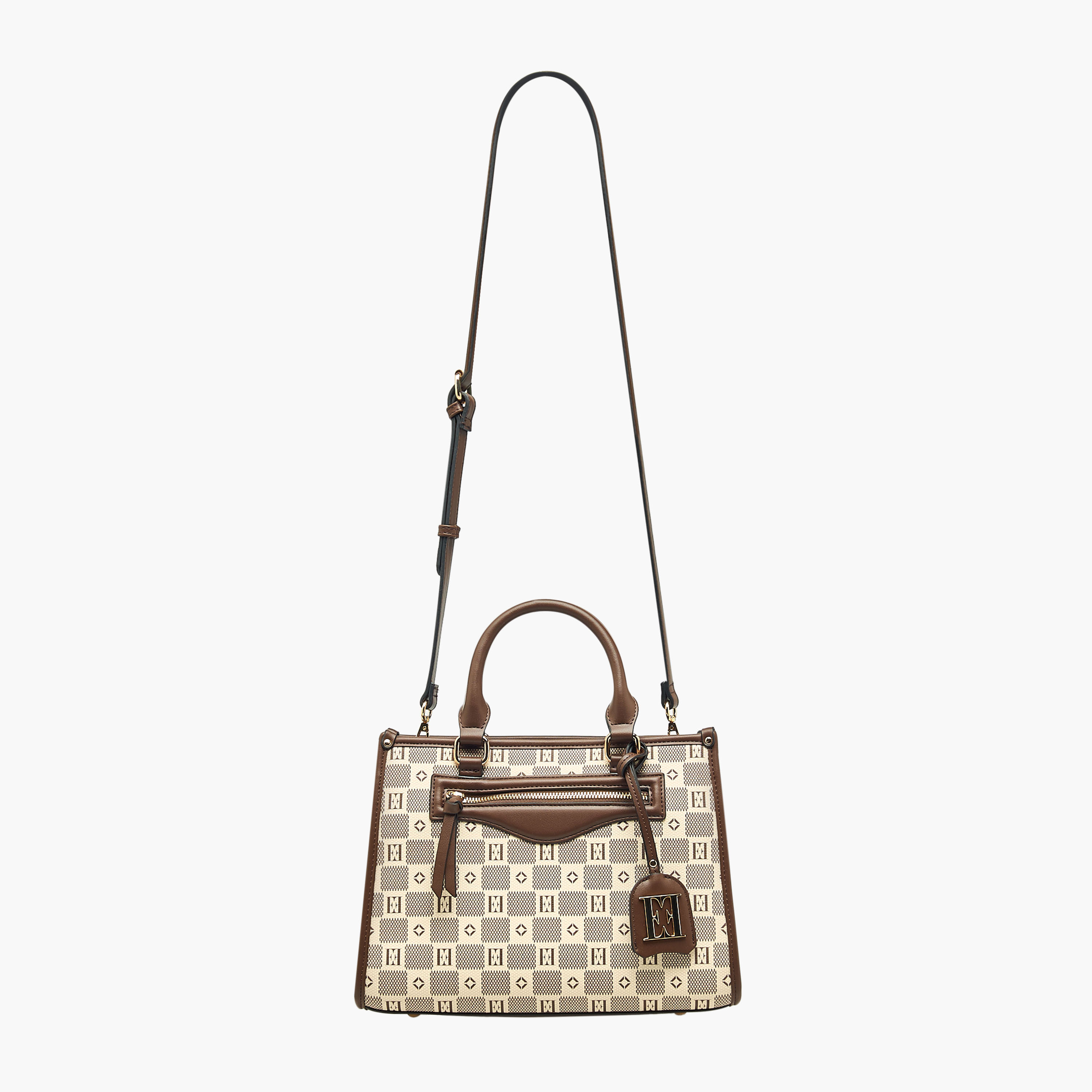 Elle Monogram Print Tote Bag with Double Handle and Zip Closure-women-bagsandwallets-handbags-image-4