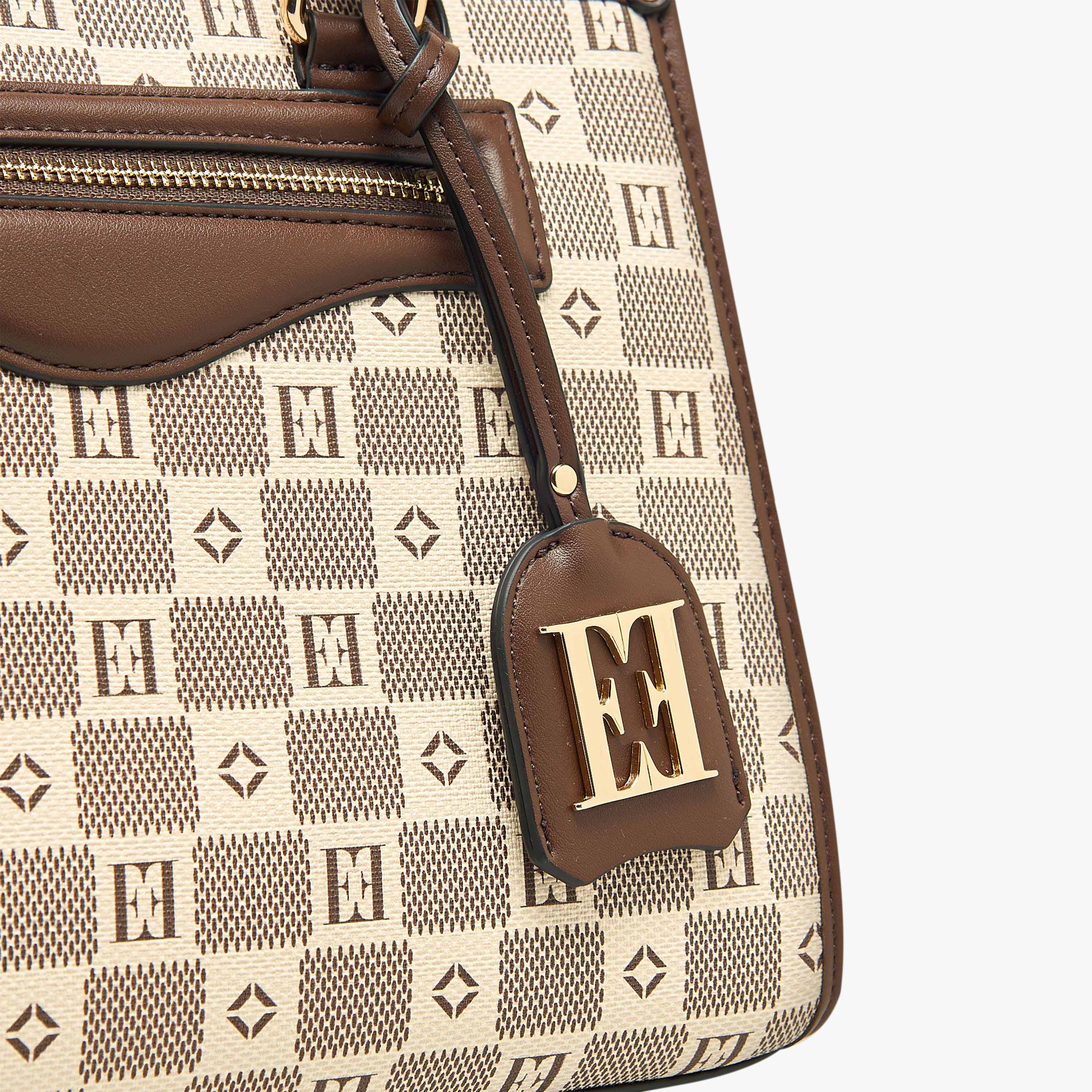 Elle Monogram Print Tote Bag with Double Handle and Zip Closure-women-bagsandwallets-handbags-image-6