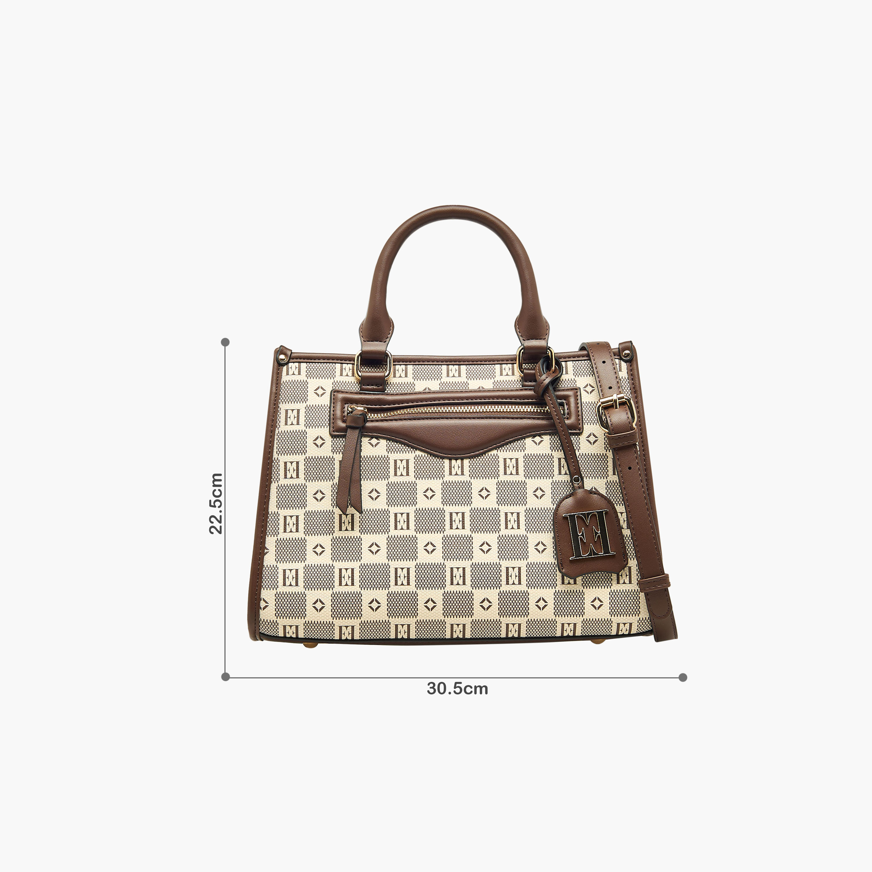 Elle Monogram Print Tote Bag with Double Handle and Zip Closure-women-bagsandwallets-handbags-image-2