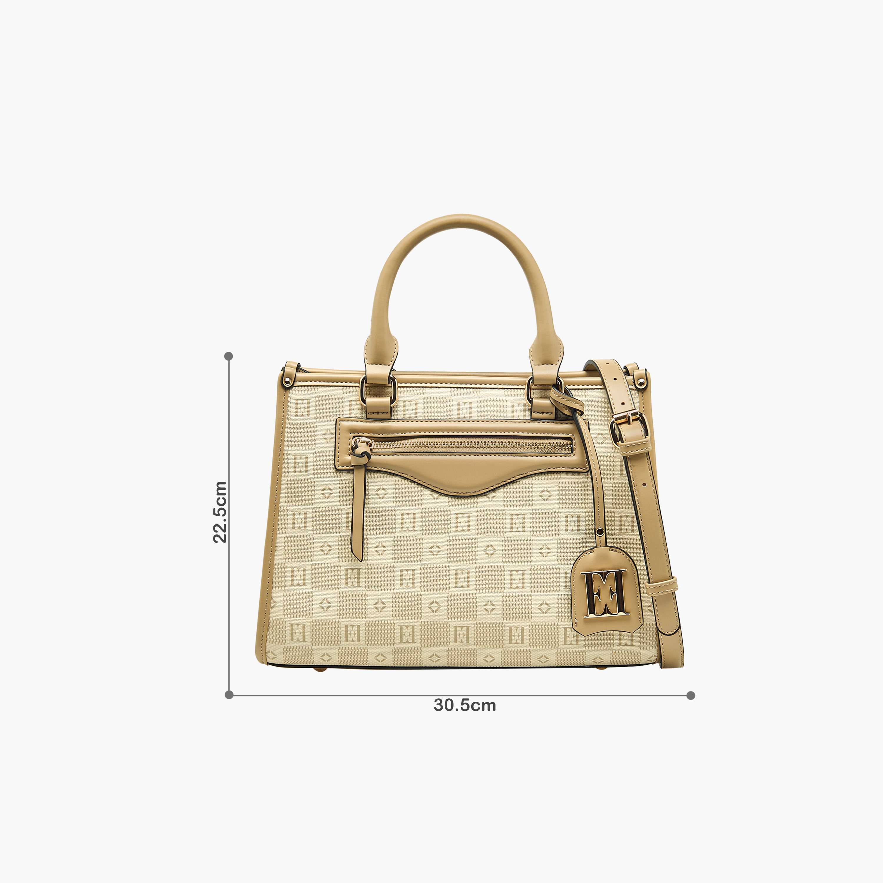 Elle Monogram Print Tote Bag with Double Handle and Zip Closure-women-bagsandwallets-handbags-image-2
