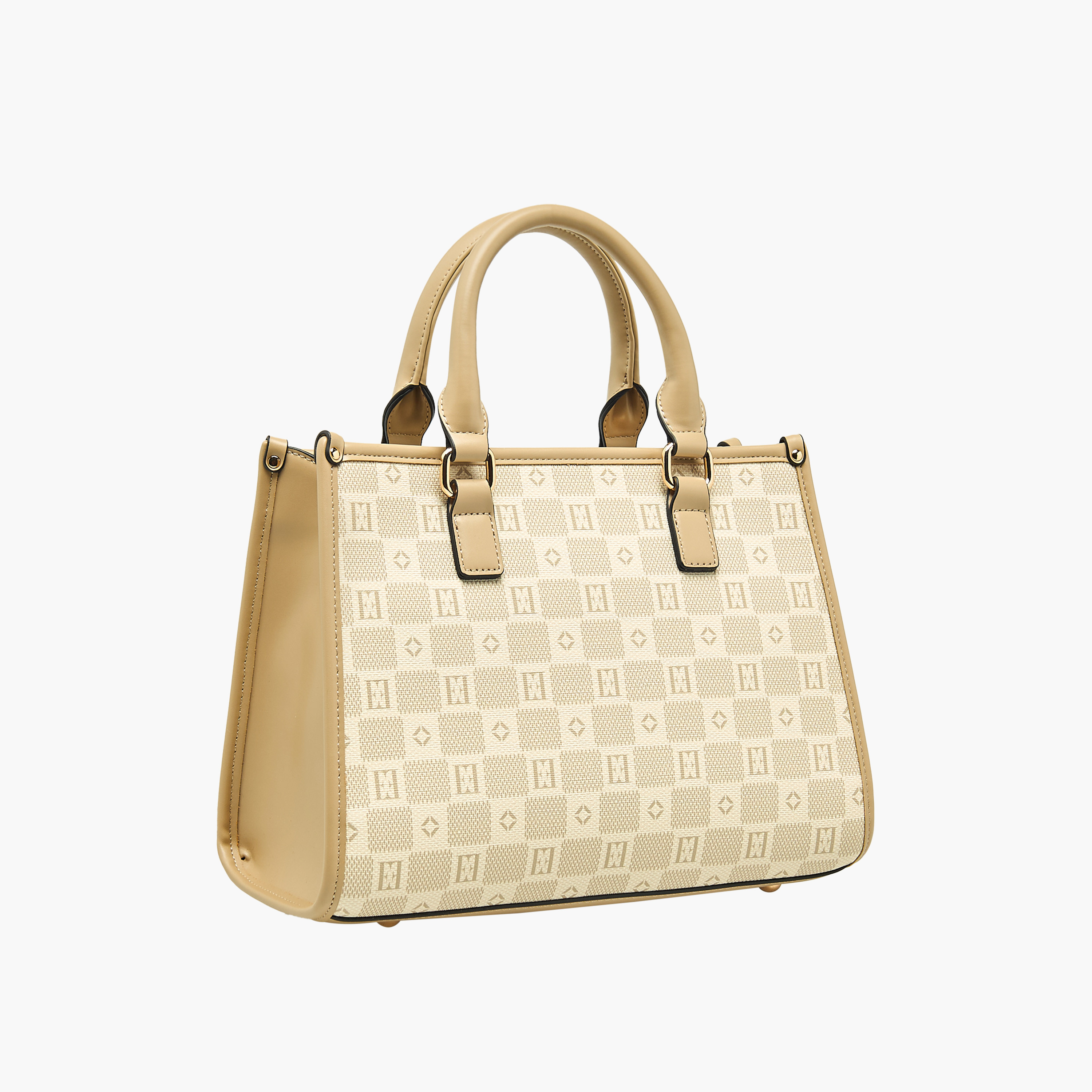 Elle Monogram Print Tote Bag with Double Handle and Zip Closure-women-bagsandwallets-handbags-image-5