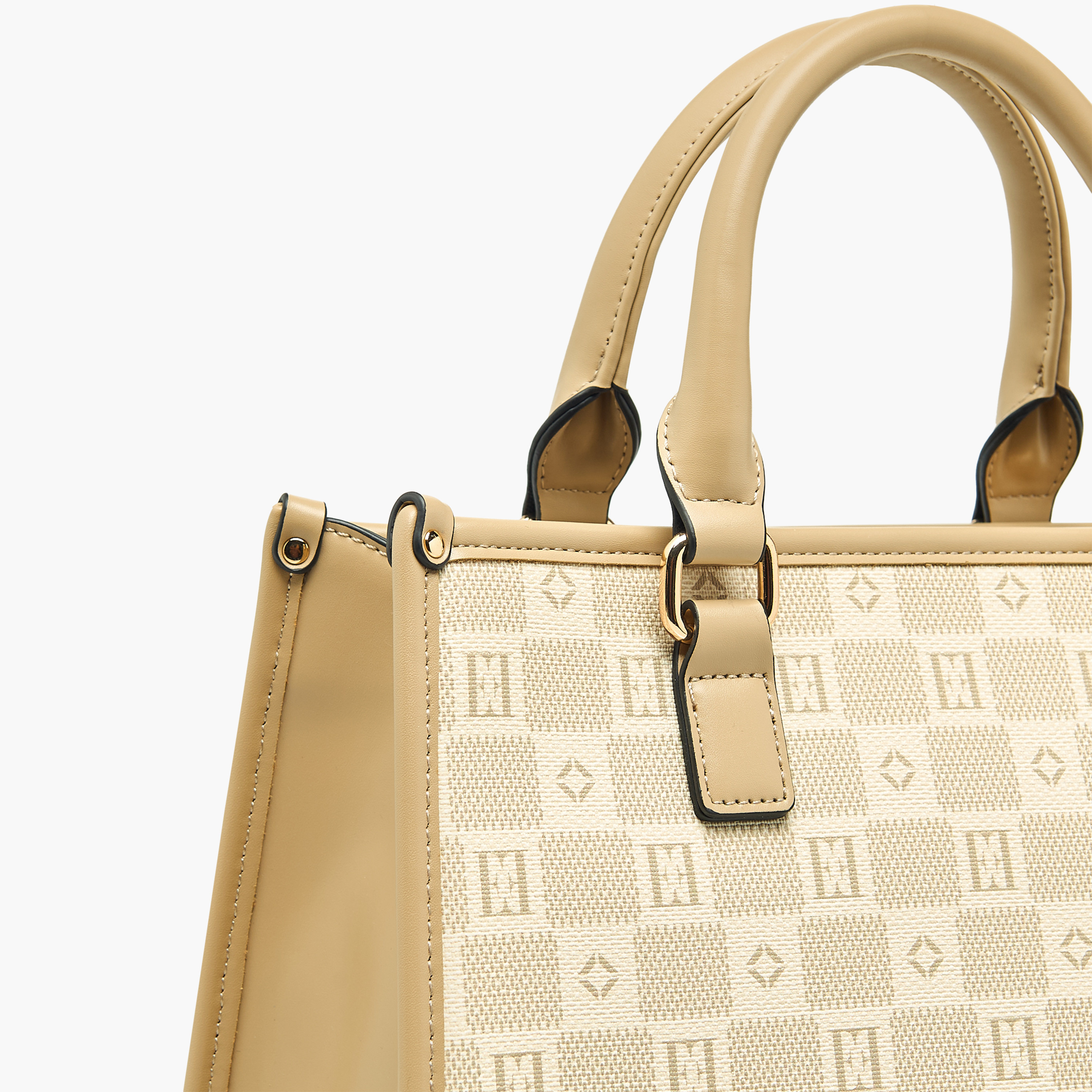 Elle Monogram Print Tote Bag with Double Handle and Zip Closure-women-bagsandwallets-handbags-image-7