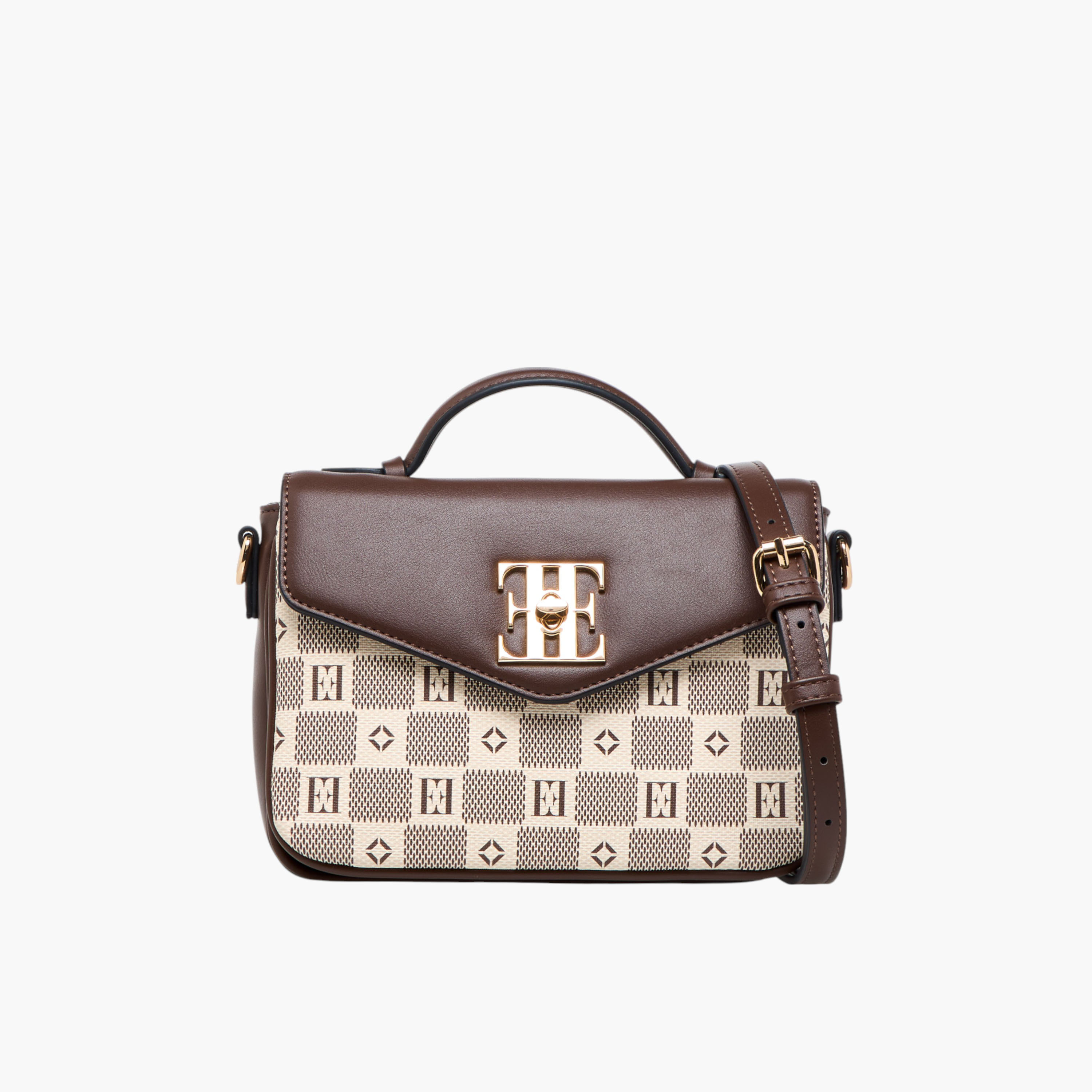 Elle Monogram Print Crossbody Bag with Flap Closure and Detachable Strap-women-bagsandwallets-handbags-image-1