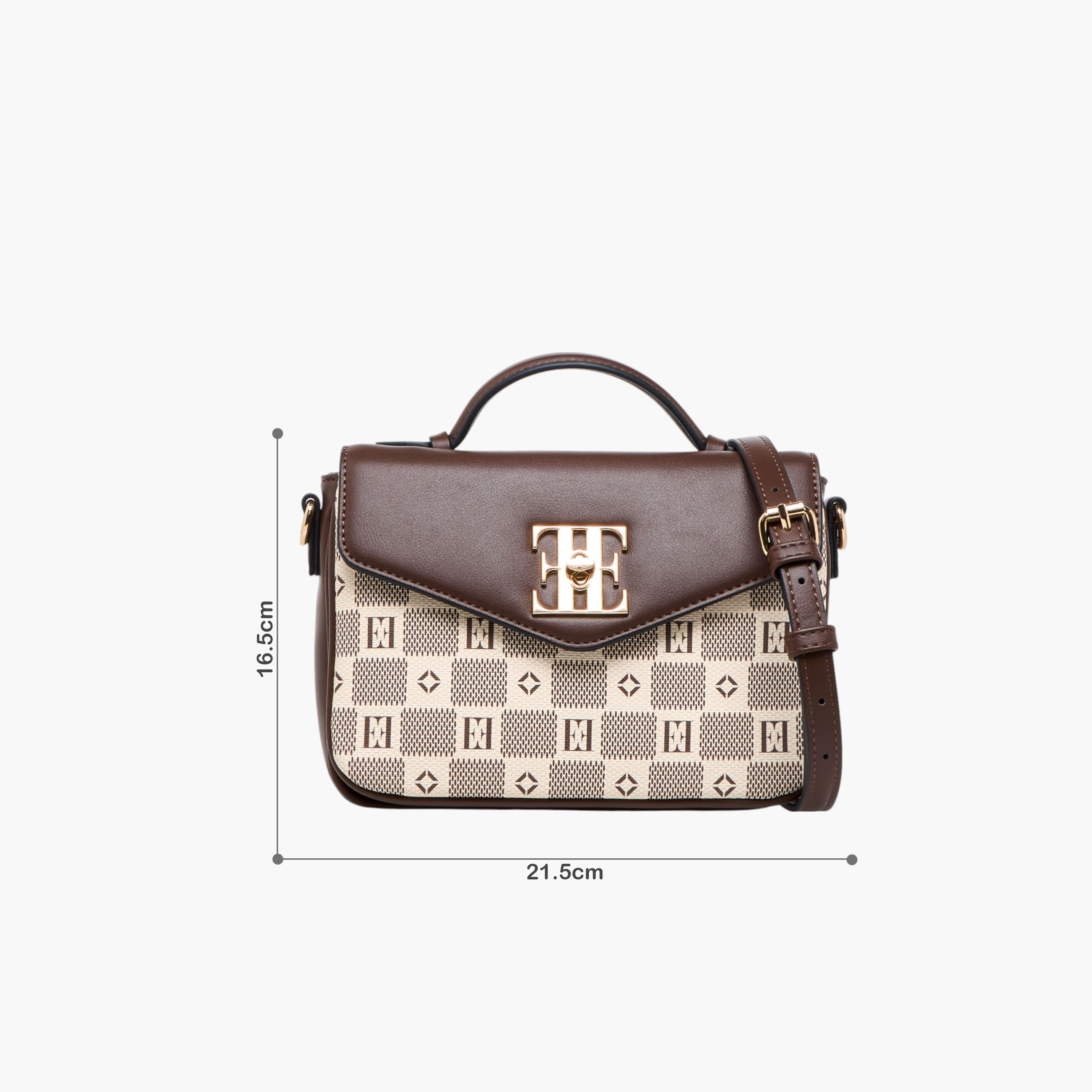 Elle Monogram Print Crossbody Bag with Flap Closure and Detachable Strap-women-bagsandwallets-handbags-image-2