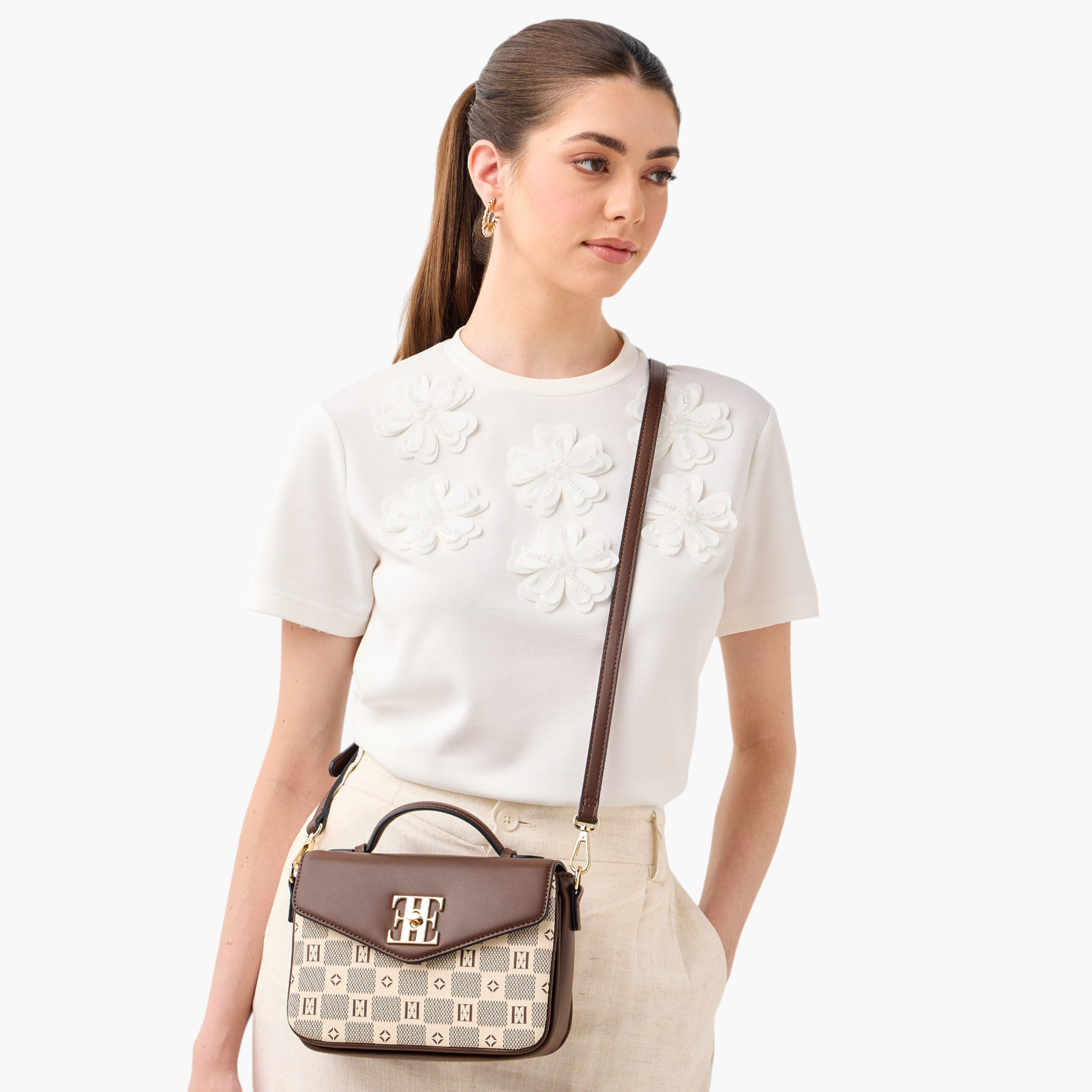 Elle Monogram Print Crossbody Bag with Flap Closure and Detachable Strap-women-bagsandwallets-handbags-image-3