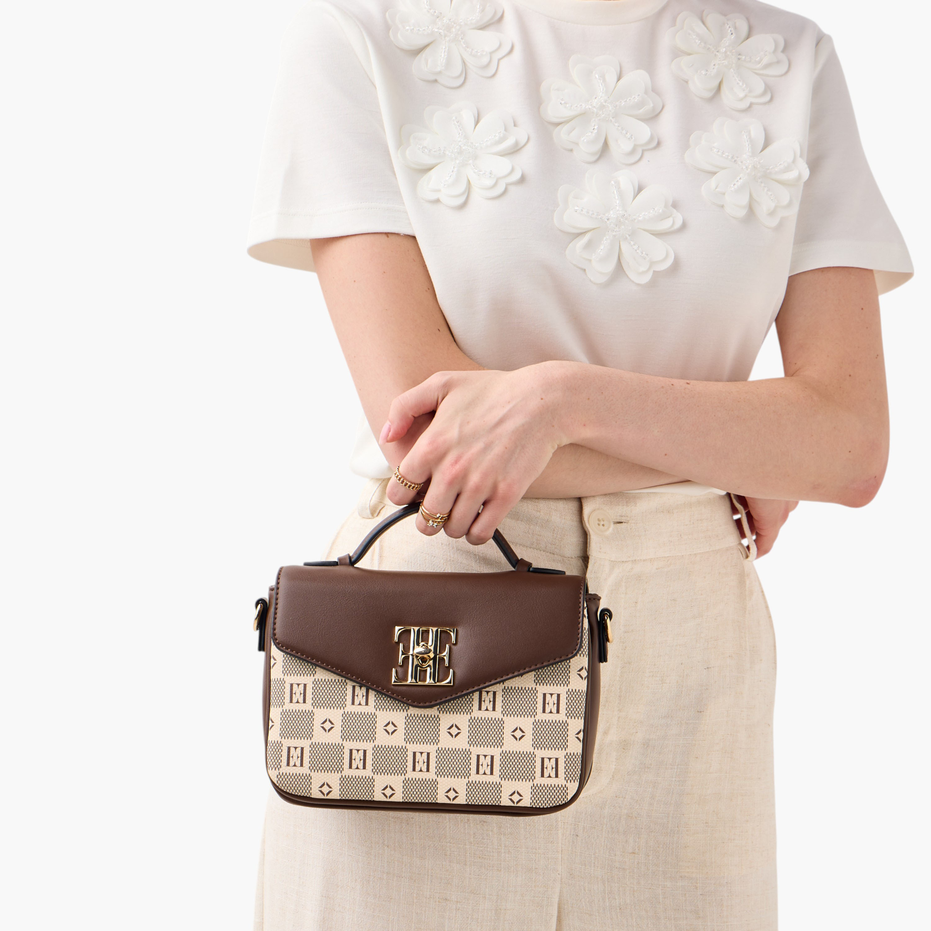 Elle Monogram Print Crossbody Bag with Flap Closure and Detachable Strap-women-bagsandwallets-handbags-image-9