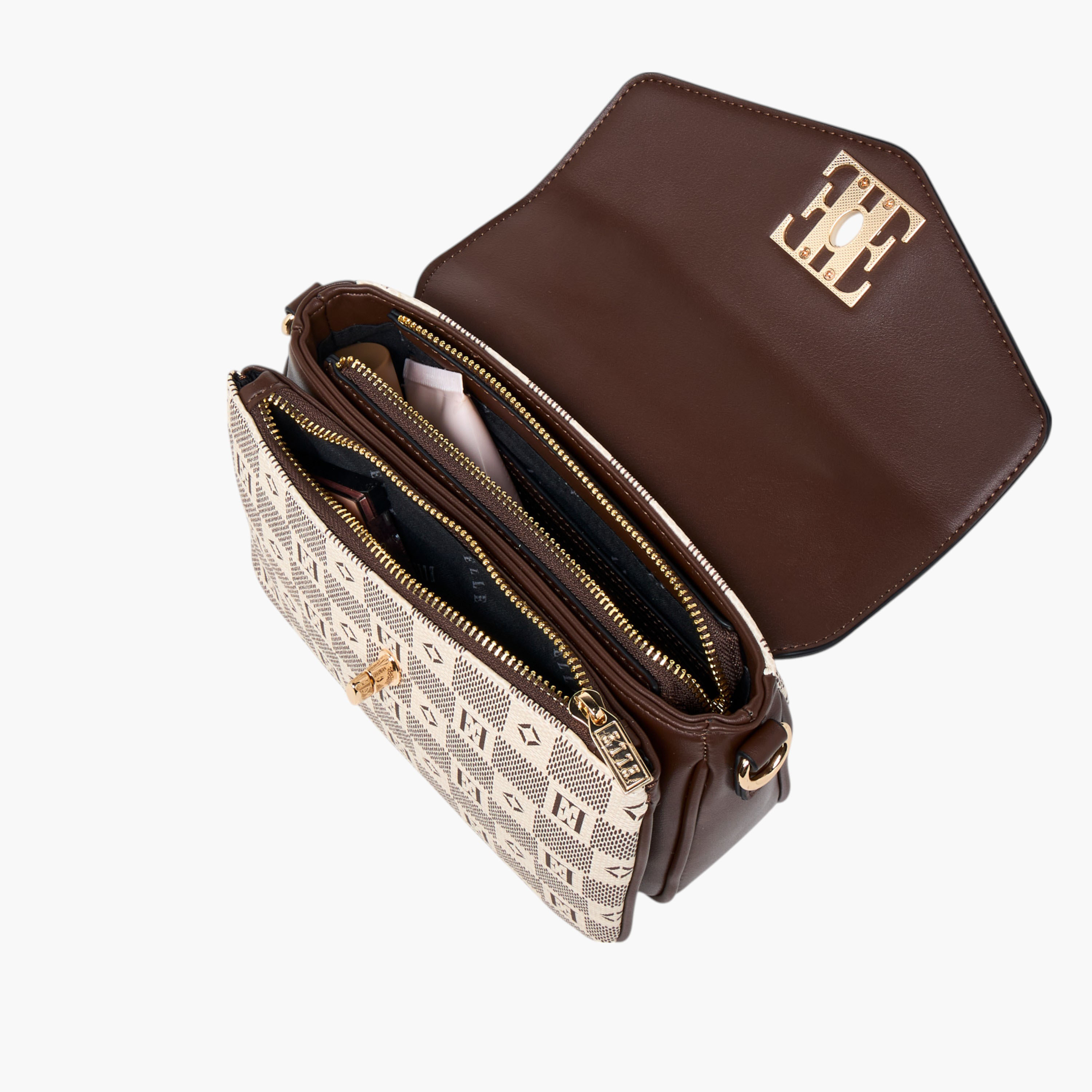 Elle Monogram Print Crossbody Bag with Flap Closure and Detachable Strap-women-bagsandwallets-handbags-image-10