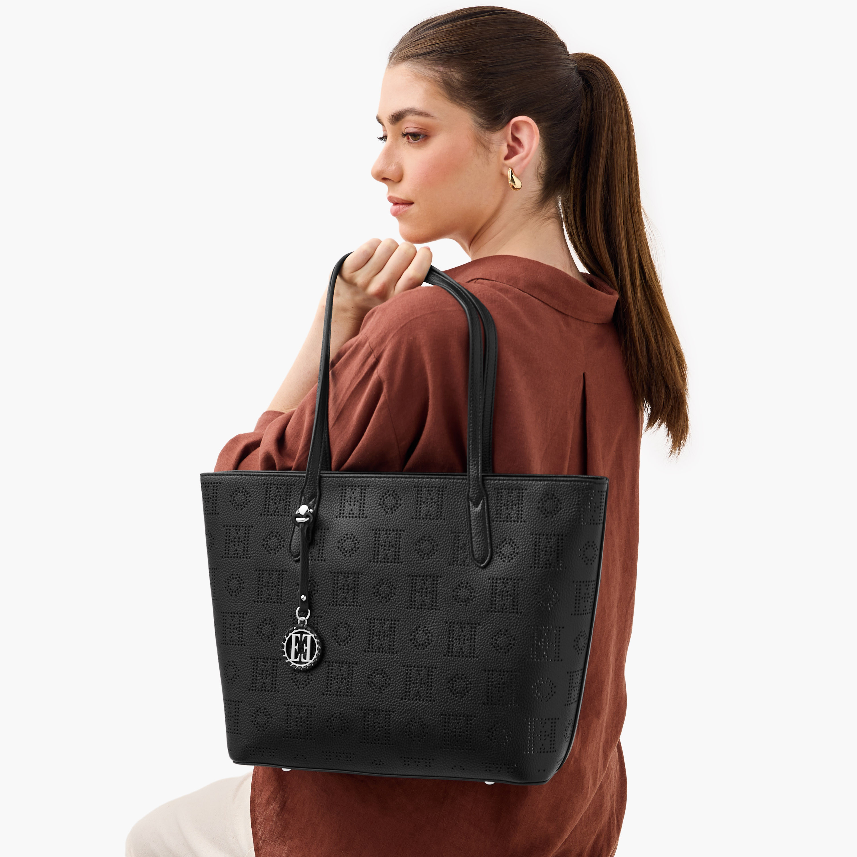Elle Laser Cut Tote Bag with Double Handle and Zip Closure-women-bagsandwallets-handbags-image-2