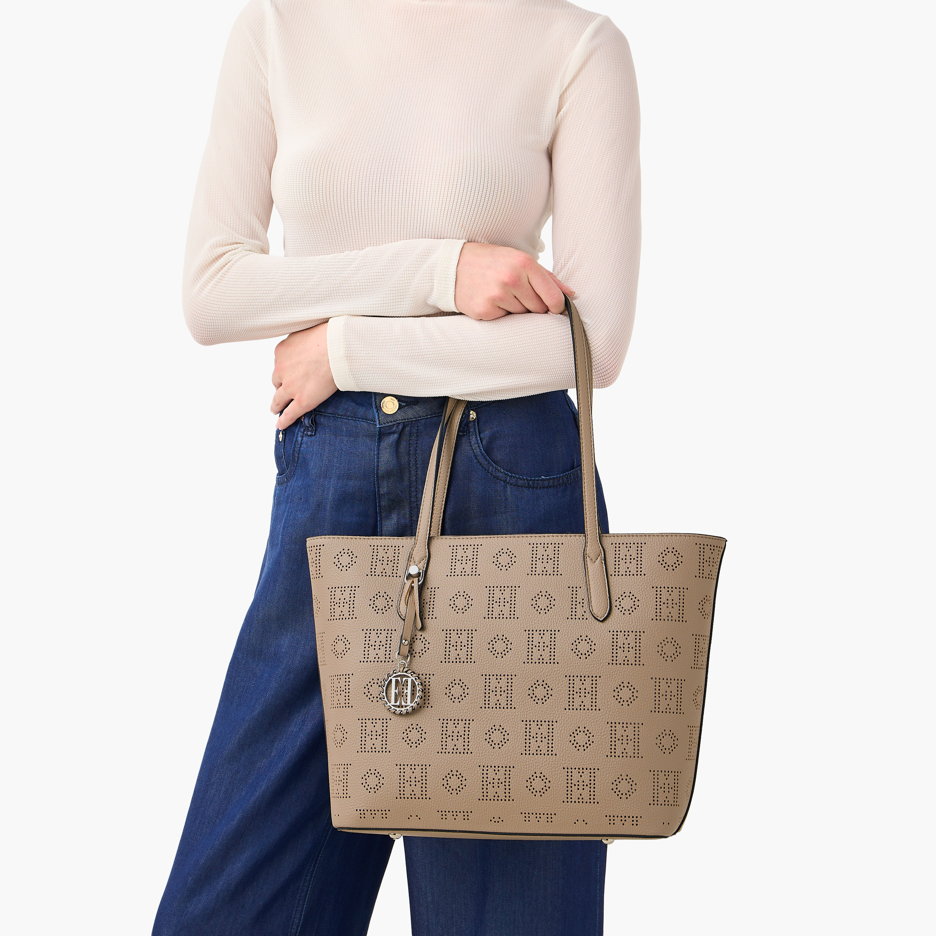 Elle Laser Cut Tote Bag with Double Handle and Zip Closure-women-bagsandwallets-handbags-image-2