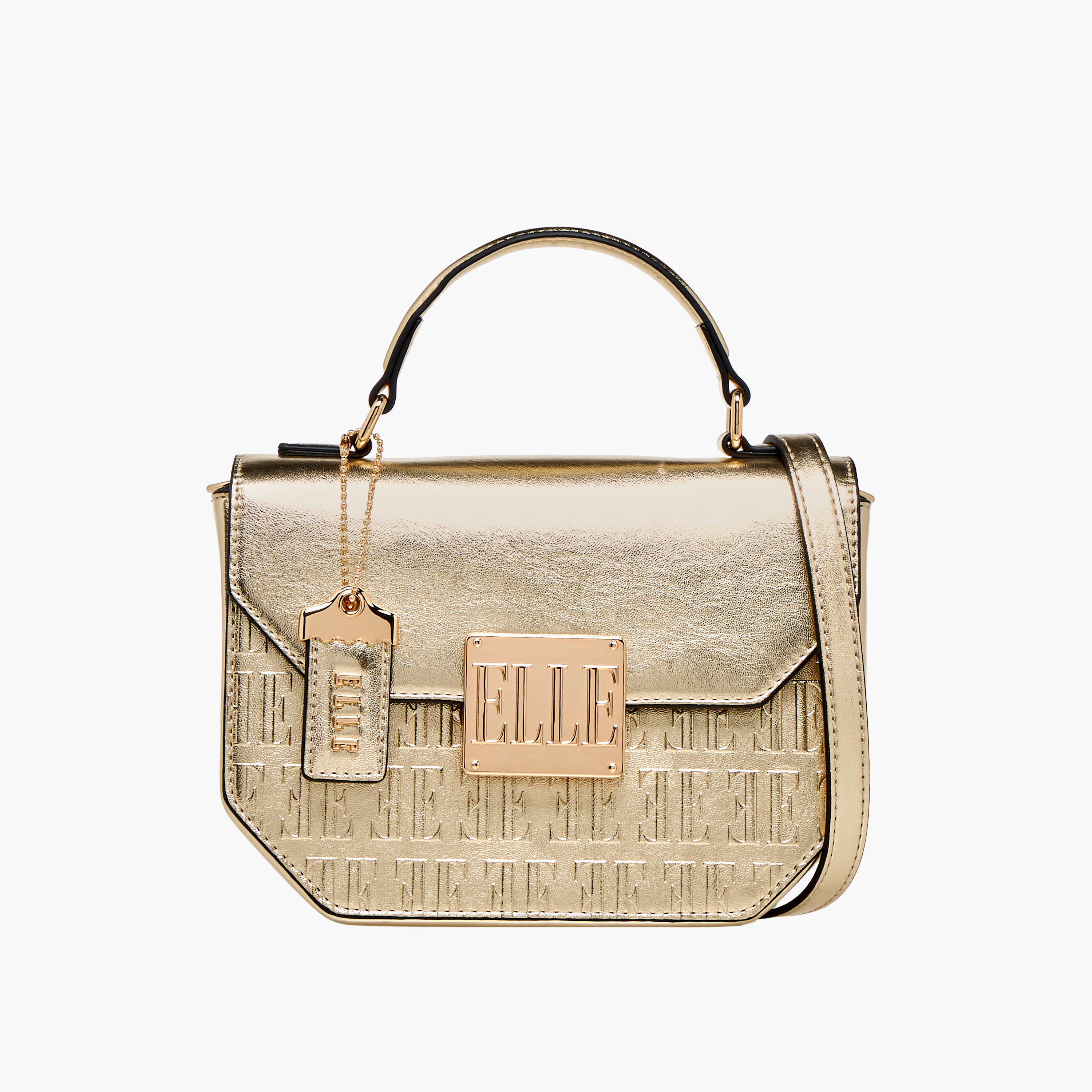 Elle Monogram Embossed Satchel Bag with Grab Handle and Button Closure-women-bagsandwallets-handbags-image-1