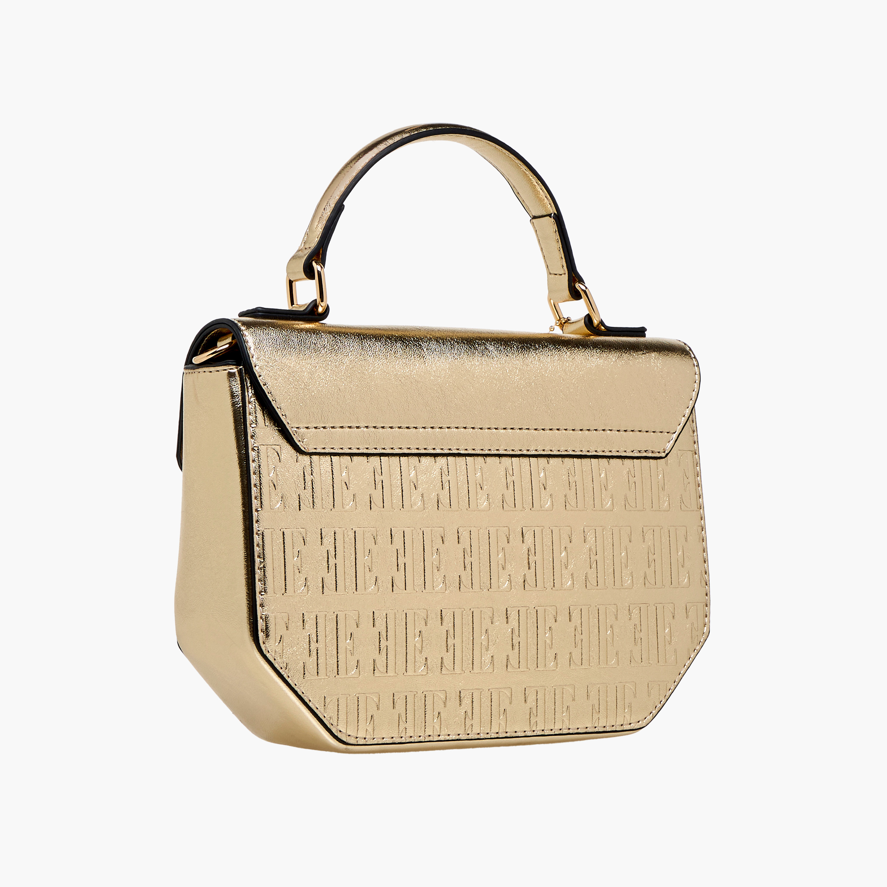 Elle Monogram Embossed Satchel Bag with Grab Handle and Button Closure-women-bagsandwallets-handbags-image-4
