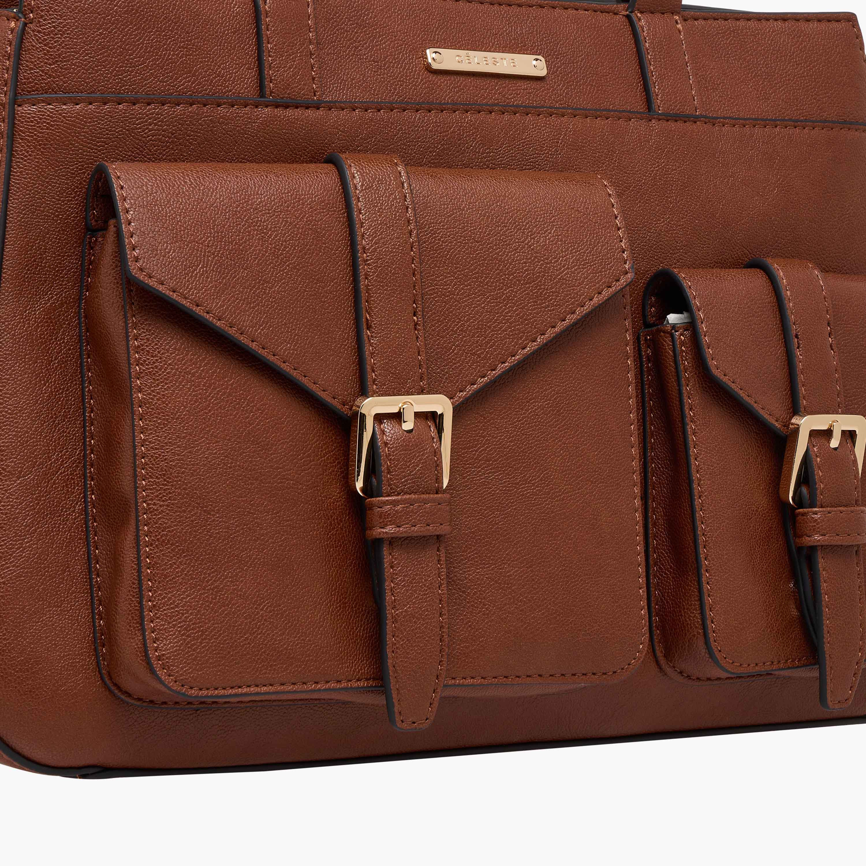 Celeste Solid Tote Bag with Detachable Strap and Zip Closure-women-bagsandwallets-handbags-image-6